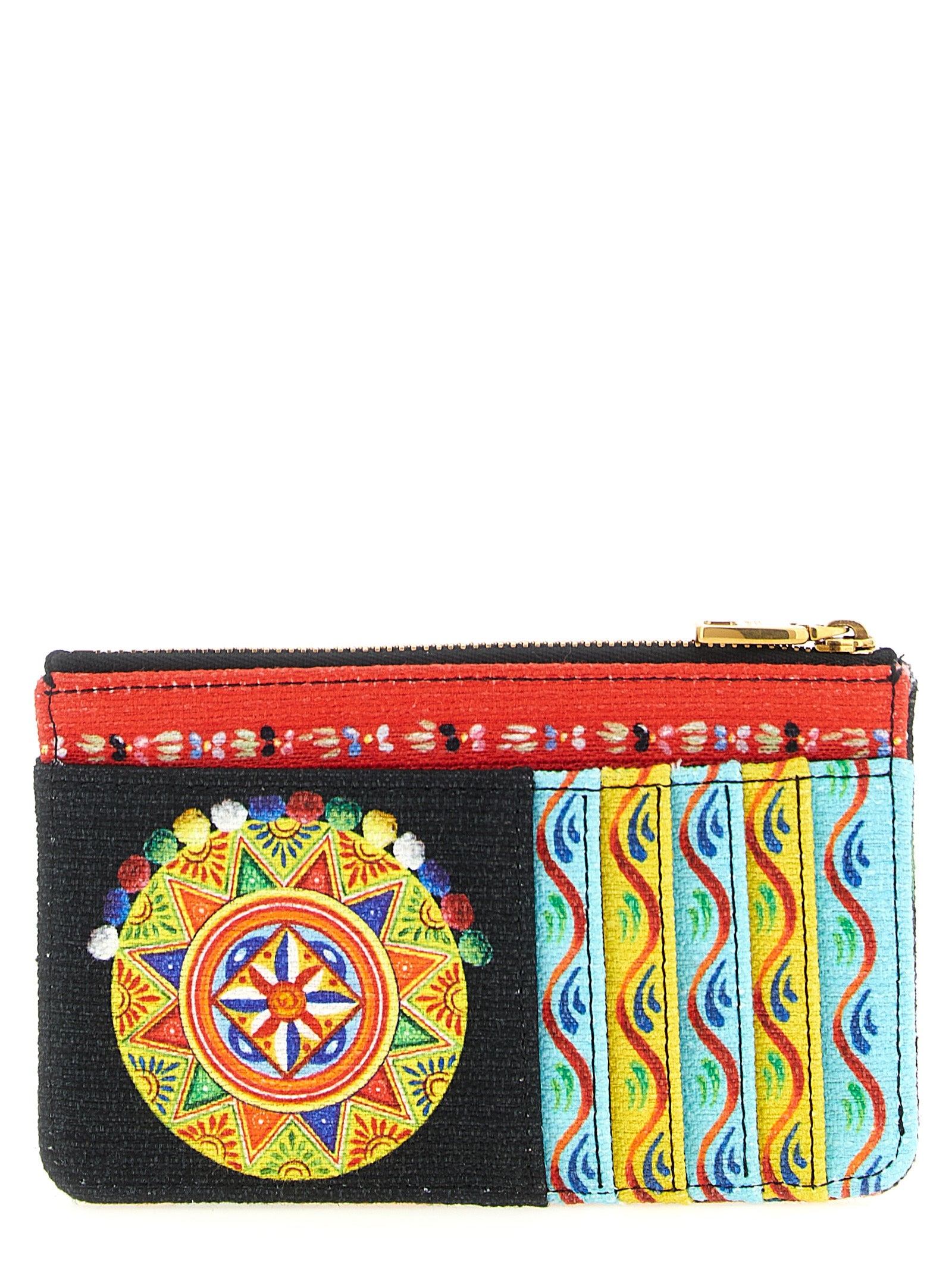 Cardholder Card Case by Dolce & Gabbana for women in stretch cotton linen & leather multicolor, signature & print features a sleek silhouette, showcasing the sleek design of the Stretch Cotton Linen & Leather Cardholder Card Case with functional card-organization for a premium look.