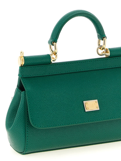 Mini Flap Handbag by Dolce & Gabbana for women in calfskin leather bicolour, green & signature features a refined silhouette, showcasing a secure snap & flap, organized , and versatile shoulder-strap, adjustable-strap & handle for a refined finish.