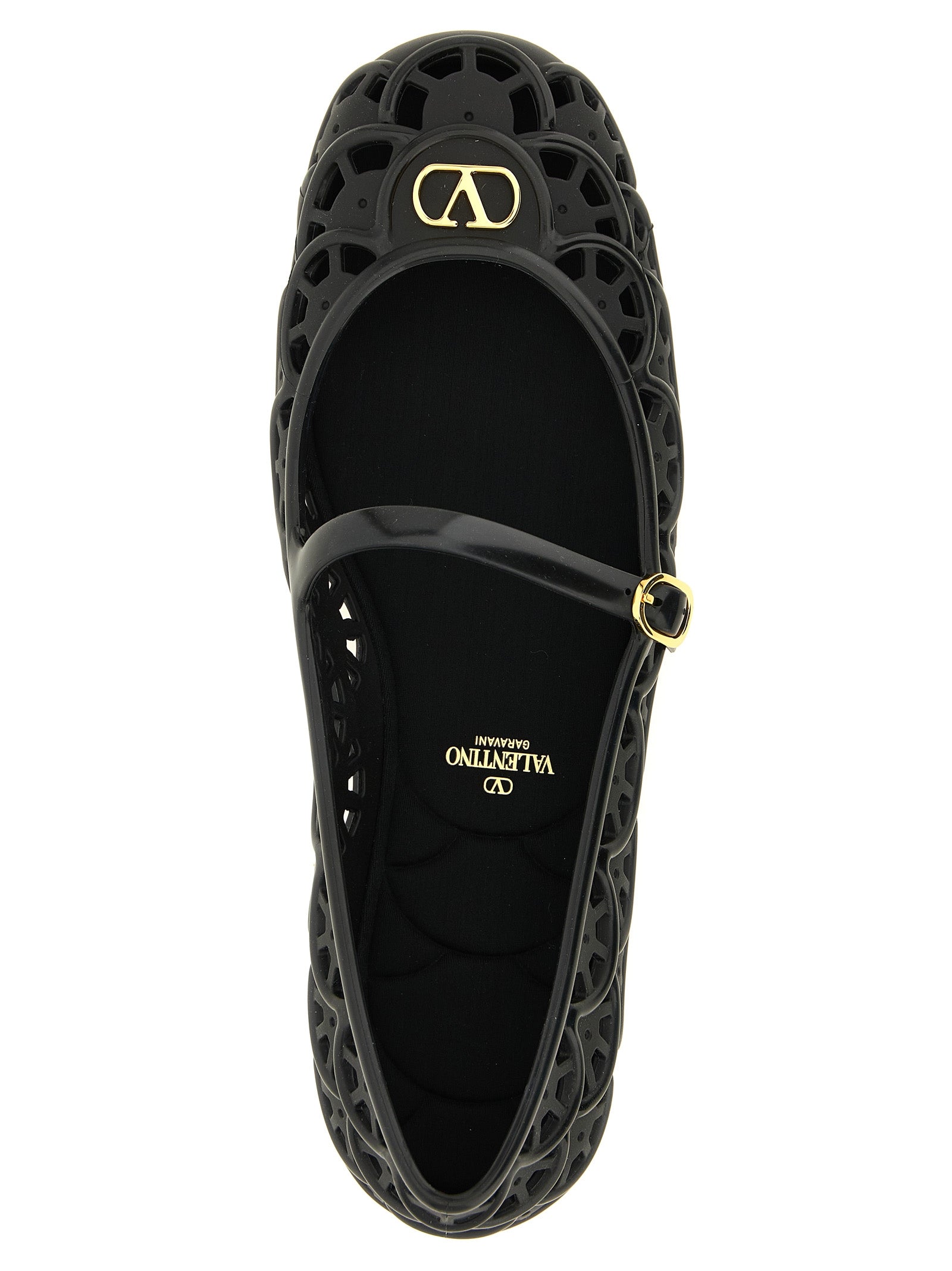 Ballet Flat Shoes by Valentino Garavani for women in pvc black, patterned & signature features an captivating silhouette, showcasing the captivating style of the V Logo Women's PVC Ballet Flat Shoes with its distinct and refined .