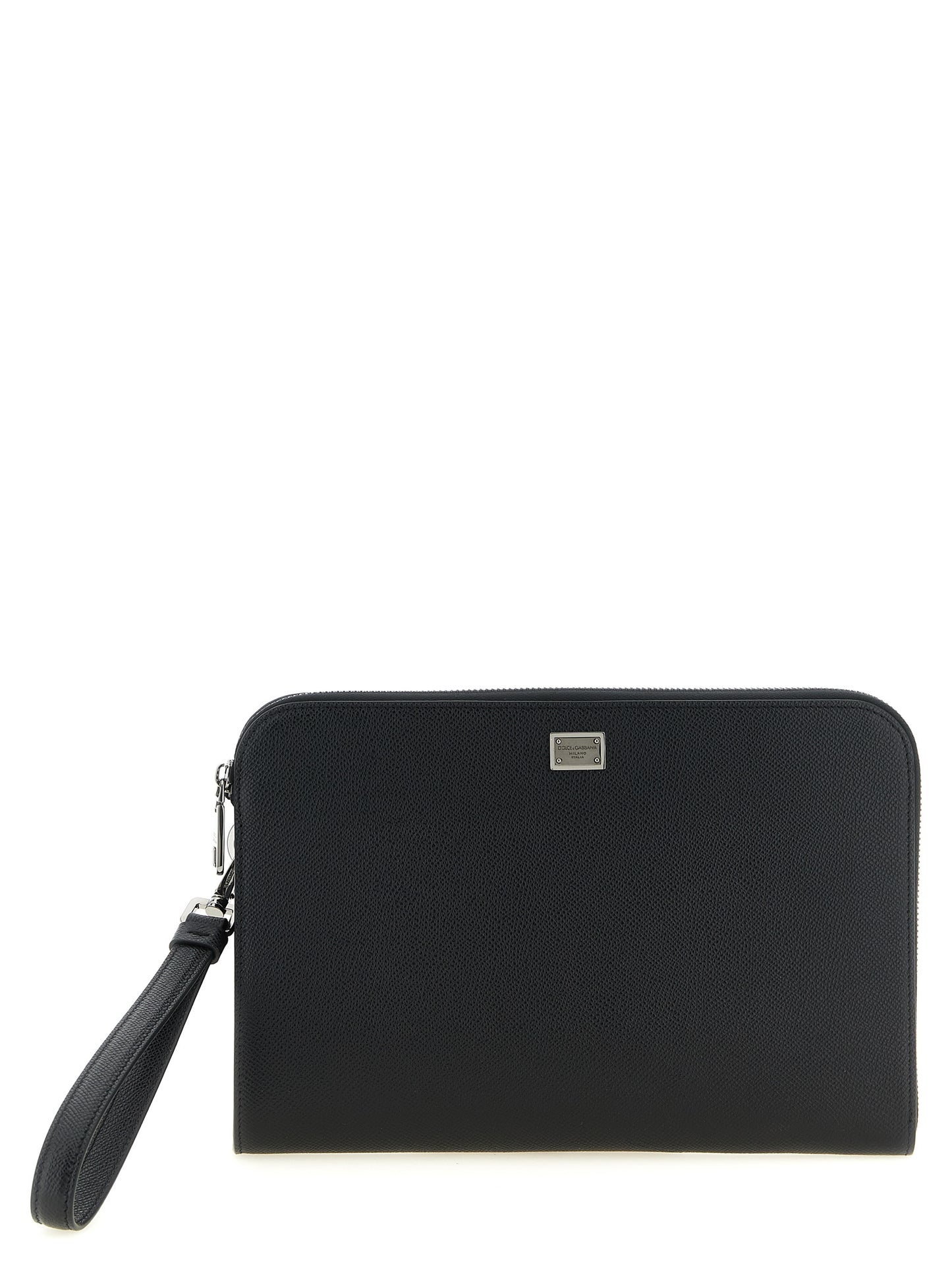 Dolce & Gabbana Sicily Calfskin Leather Cotton Clutch Handbag - Black