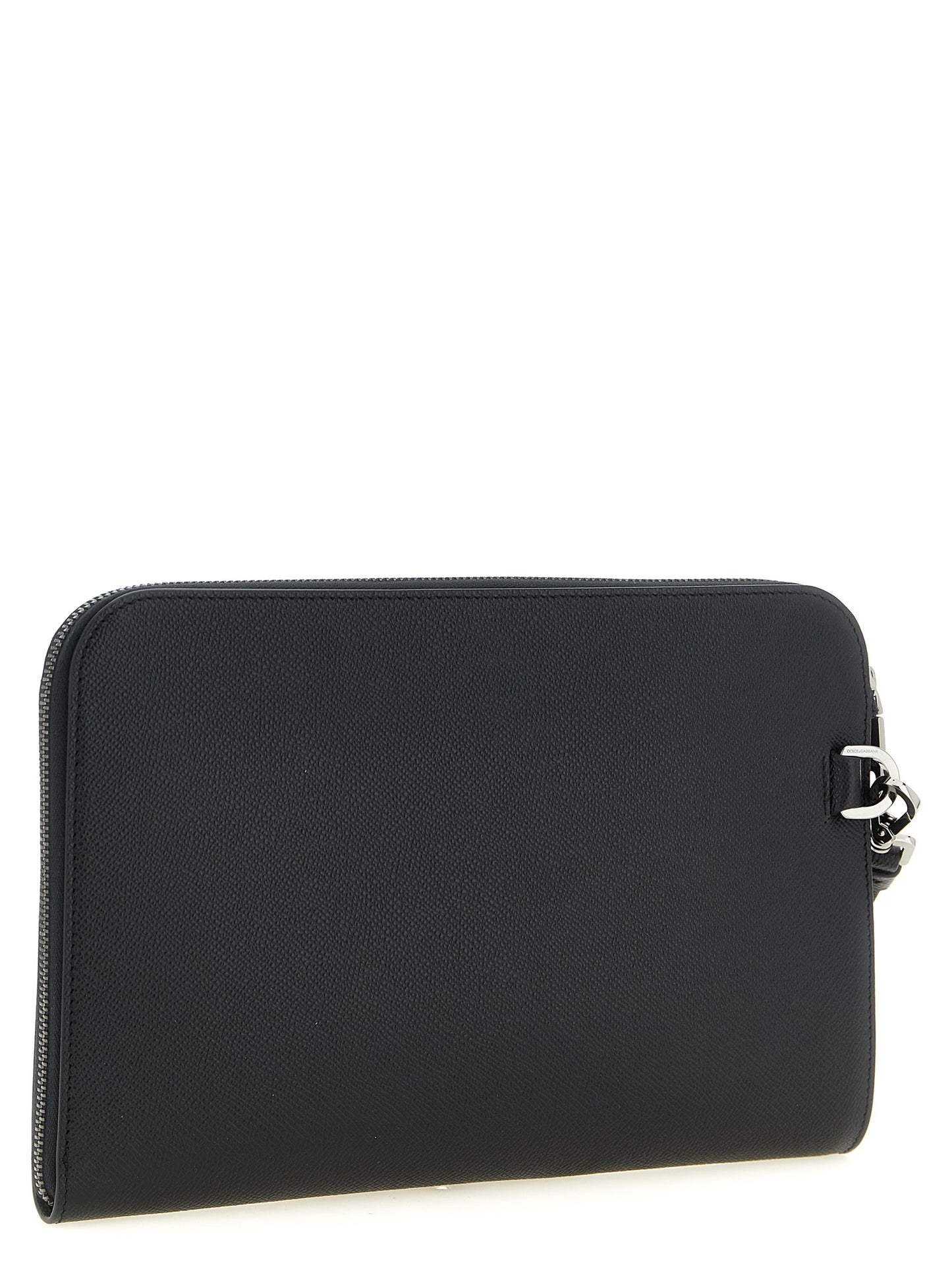 Dolce & Gabbana Sicily Calfskin Leather Cotton Clutch Handbag - Black