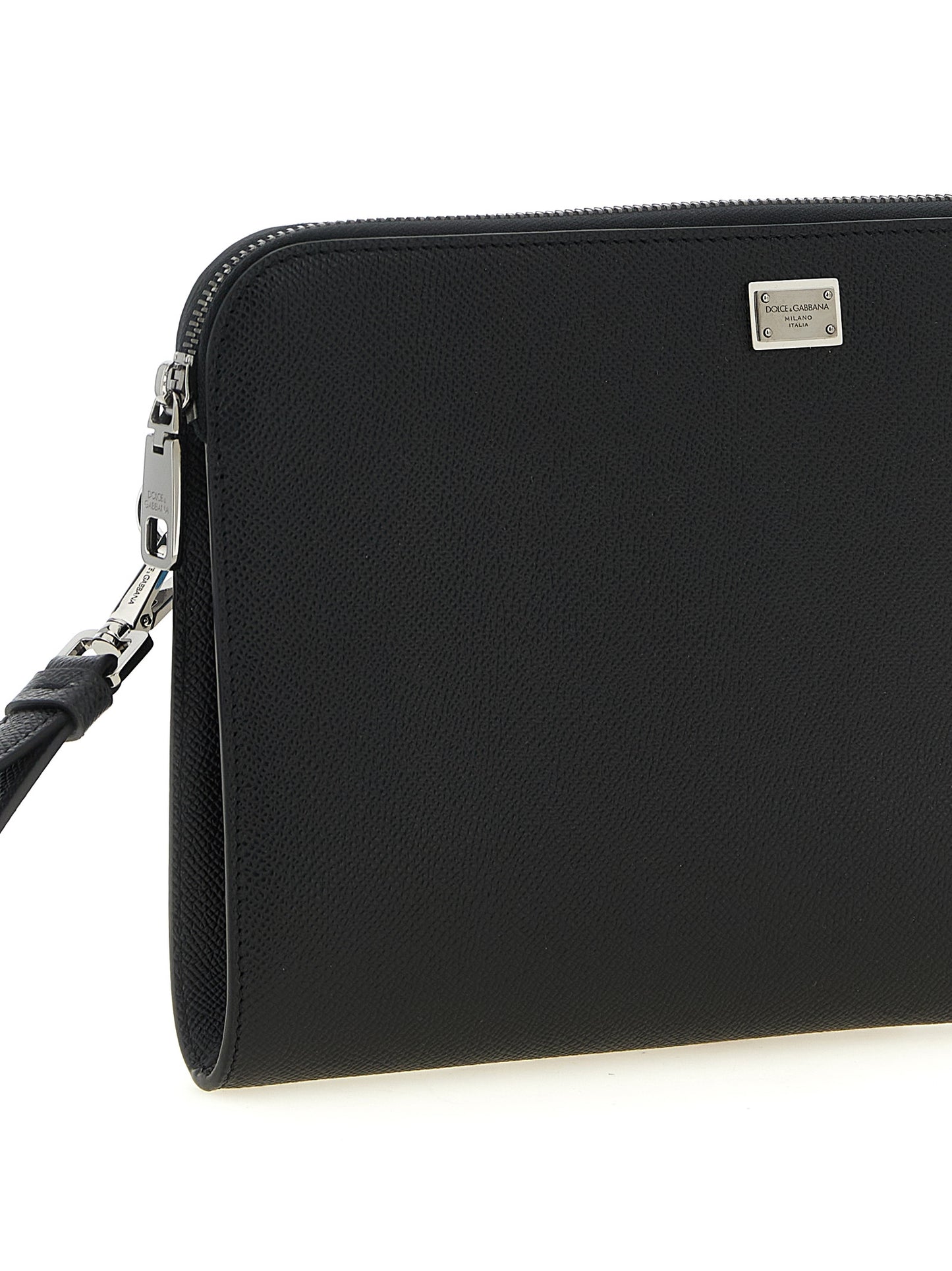 Dolce & Gabbana Sicily Calfskin Leather Cotton Clutch Handbag - Black
