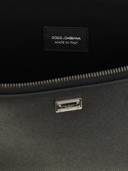 Dolce & Gabbana Sicily Calfskin Leather Cotton Clutch Handbag - Black