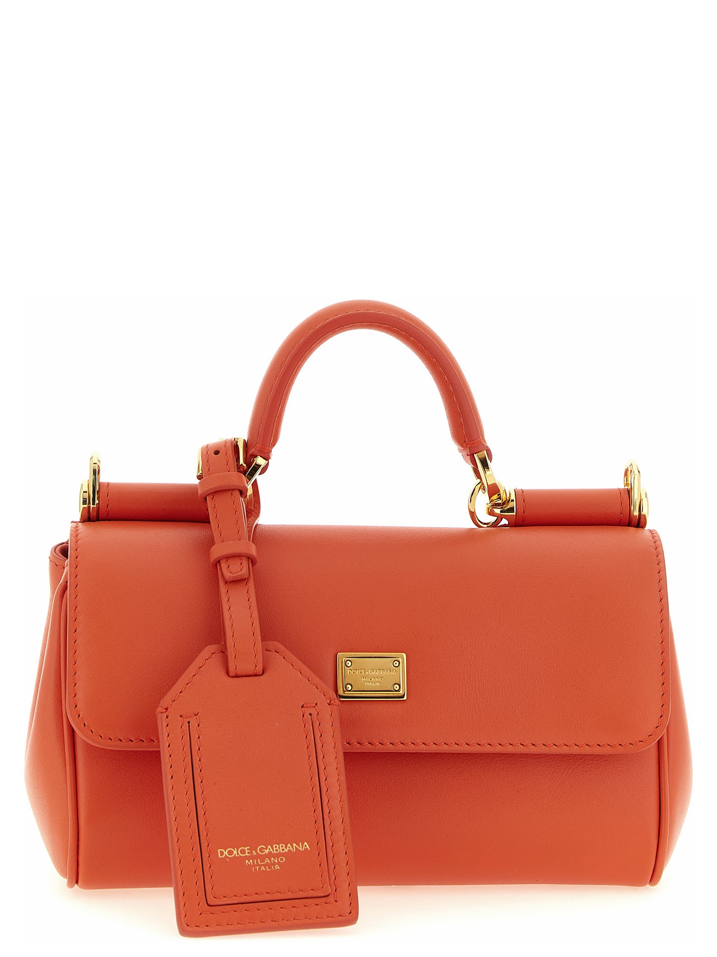This Mini Flap Handbag by Dolce & Gabbana for women in pvc & bos taurus suede calf leather and orange presents a sculptural silhouette featuring a secure flap, ample , and versatile for a sculptural finish.