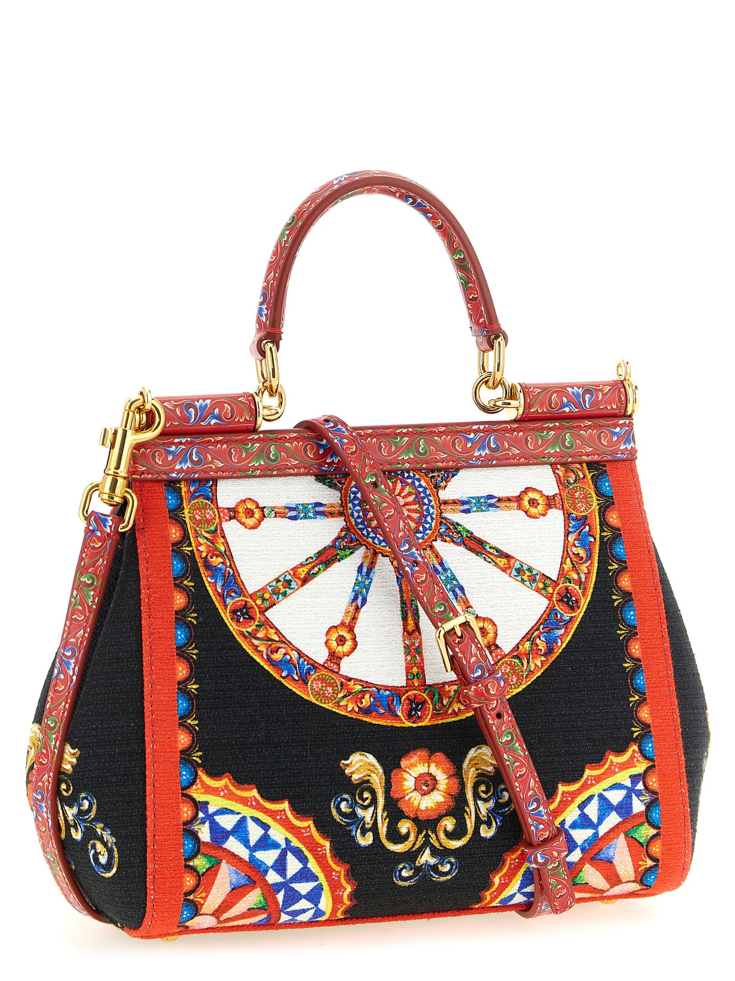 Flap Handbag by Dolce & Gabbana for women in stretch cotton canvas linen & viscose multicolor & print features a refined silhouette, showcasing a secure snap & flap, organized , and versatile shoulder-strap, handle & adjustable-strap for a refined finish.