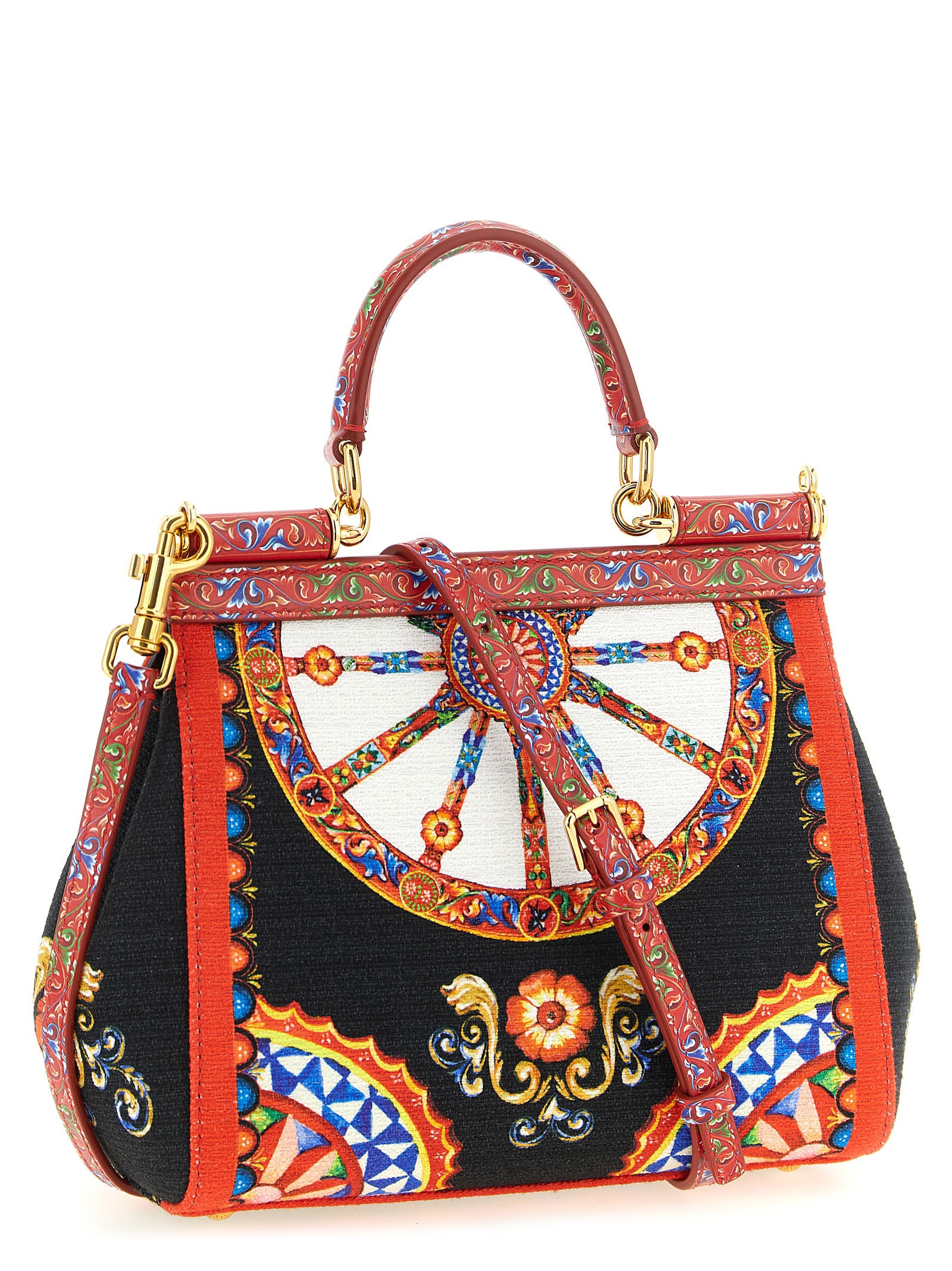 Flap Handbag by Dolce & Gabbana for women in stretch cotton canvas linen & viscose multicolor & print features a refined silhouette, showcasing a secure snap & flap, organized , and versatile shoulder-strap, handle & adjustable-strap for a refined finish.