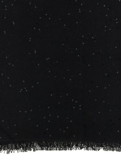 Scarf by Brunello Cucinelli for women in silk cashmere & sequins black showcases a eye catching silhouette, artfully capturing the essence of the eye catching Silk Cashmere & Sequins Scarf design for a sophisticated look.
