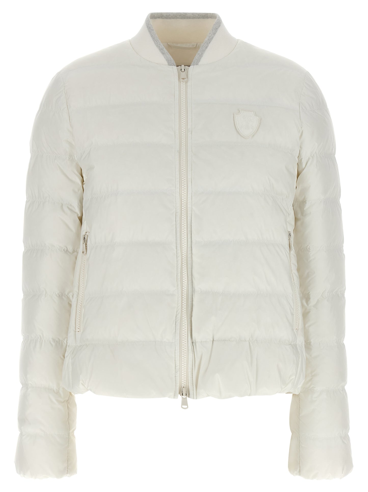 Puffer Jacket by Brunello Cucinelli for women in polyester white features an contemporary silhouette, showcasing a sophisticated high-neck neckline and contemporary pockets & insulated for a truly refined look.