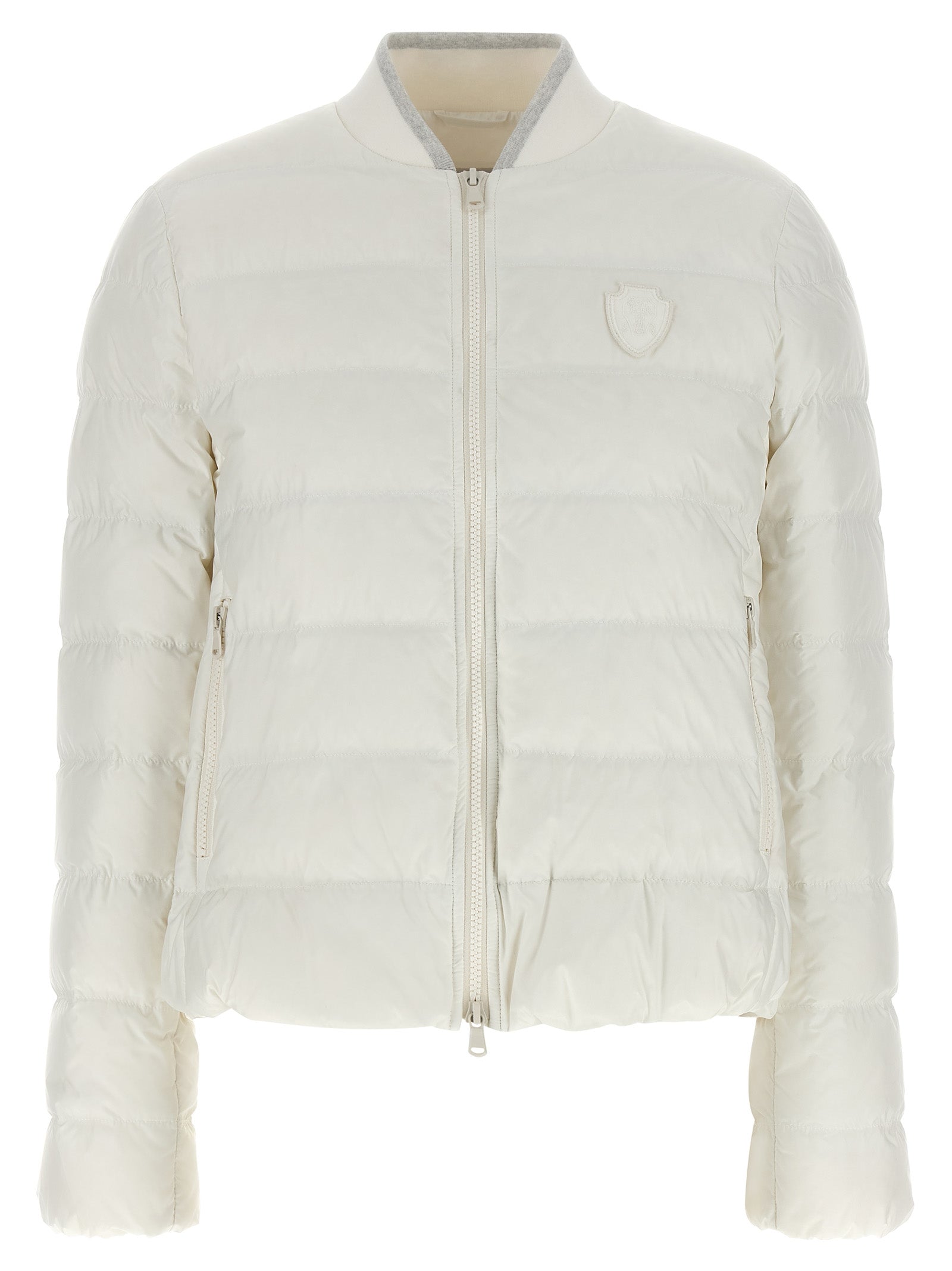 Puffer Jacket by Brunello Cucinelli for women in polyester white features an contemporary silhouette, showcasing a sophisticated high-neck neckline and contemporary pockets & insulated for a truly refined look.