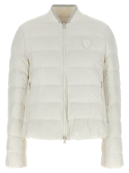 Puffer Jacket by Brunello Cucinelli for women in polyester white features an contemporary silhouette, showcasing a sophisticated high-neck neckline and contemporary pockets & insulated for a truly refined look.