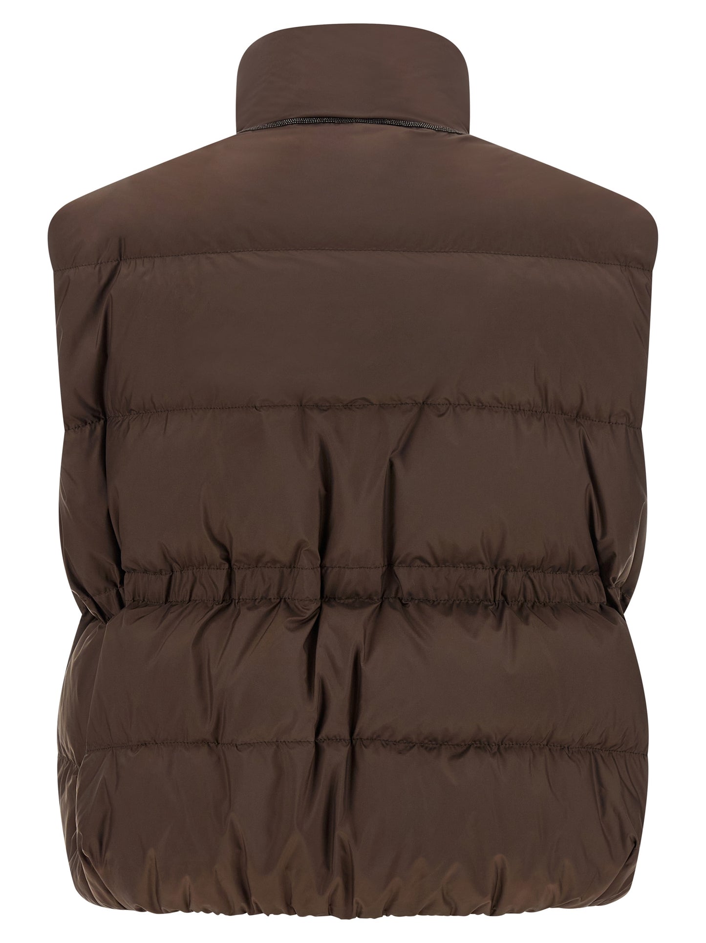 Vest by Brunello Cucinelli for women in plush polyester brown features a enviable silhouette, elegantly detailed with a enviable and functional pockets & insulated for a enviable finish.