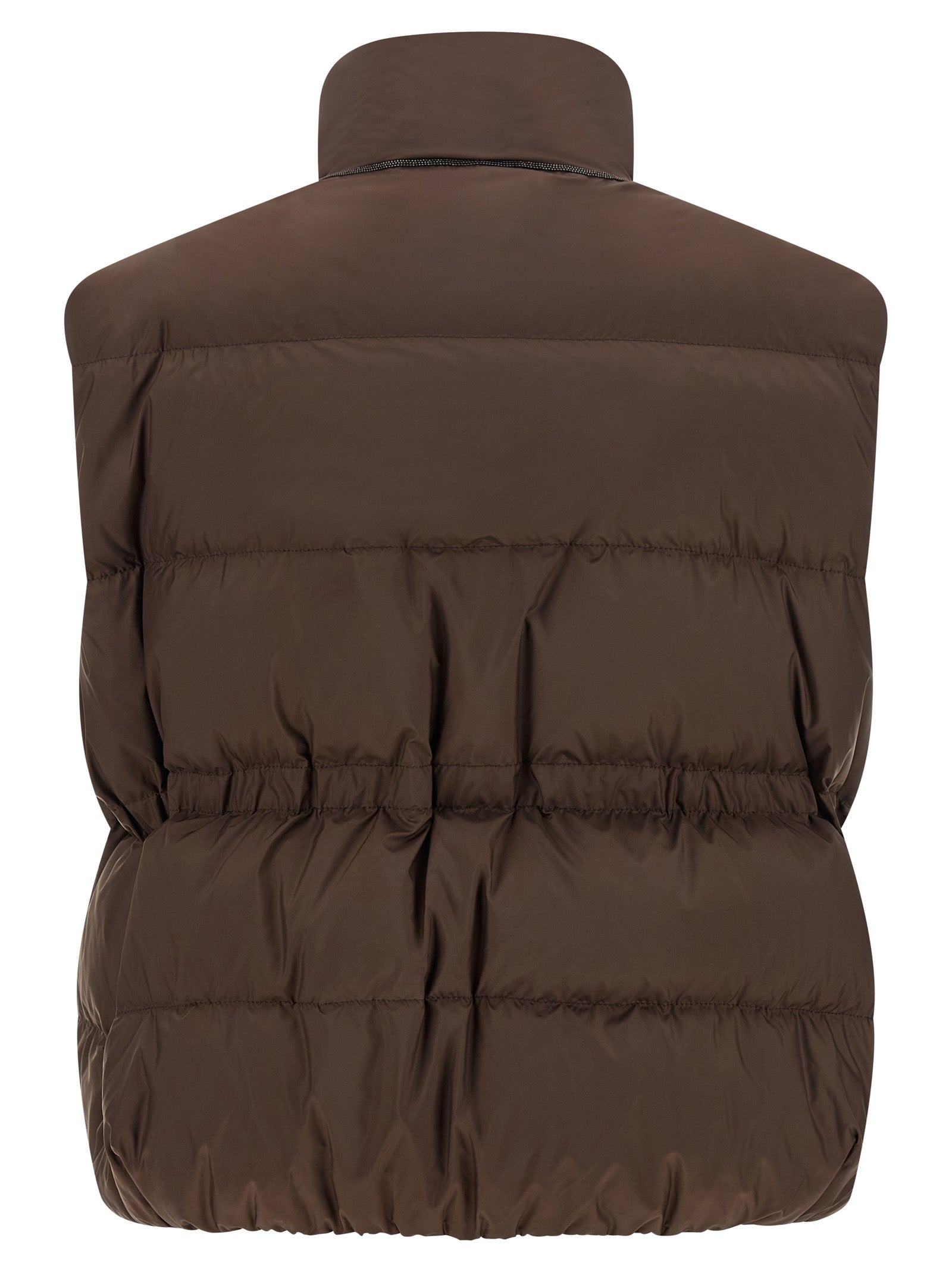 Vest by Brunello Cucinelli for women in plush polyester brown features a enviable silhouette, elegantly detailed with a enviable and functional pockets & insulated for a enviable finish.