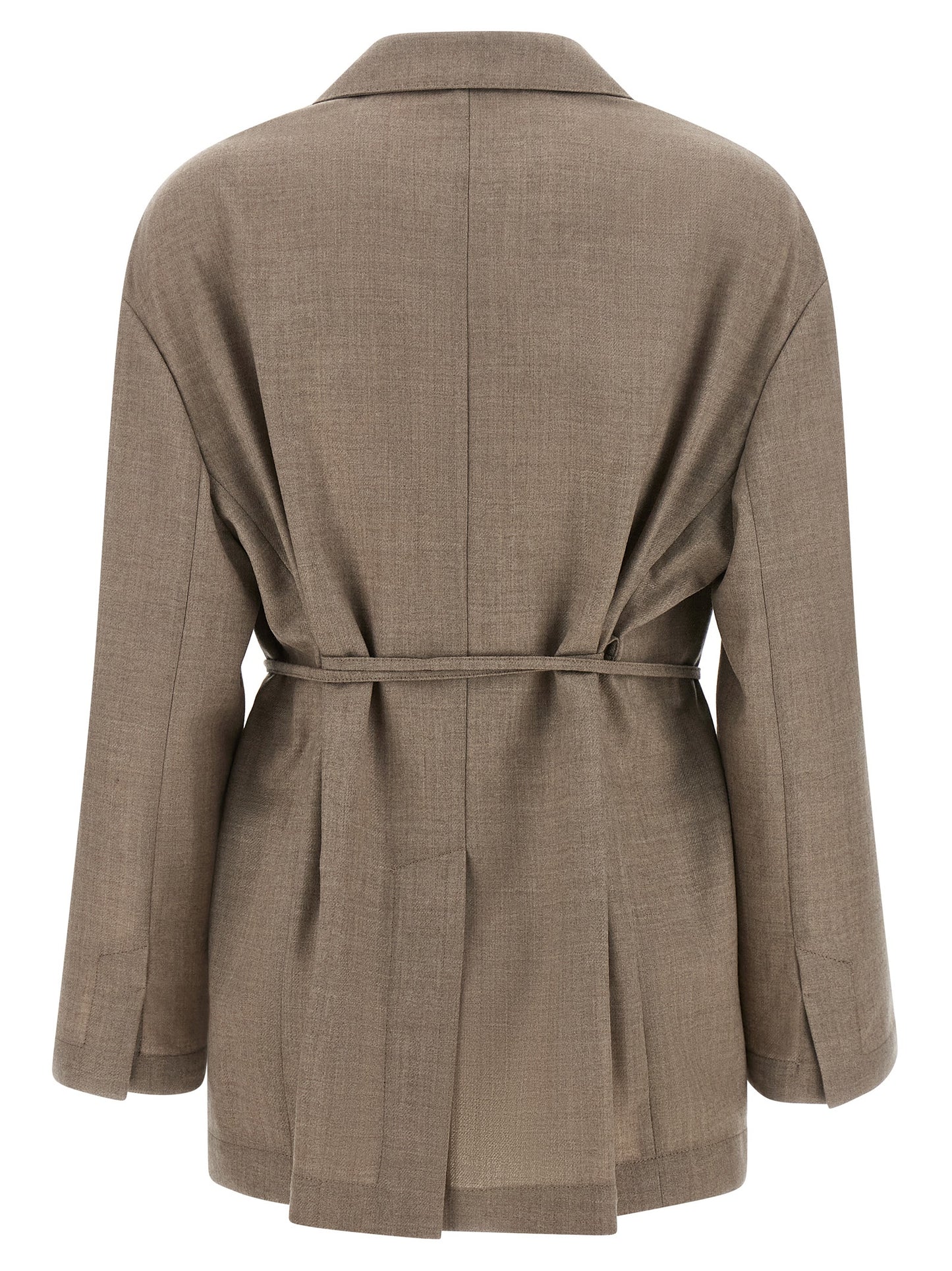 Blazer by Brunello Cucinelli for women in virgin wool beige, horn & patterned showcases a polished silhouette, highlighted by a refined split neckline and polished for a sophisticated finish.