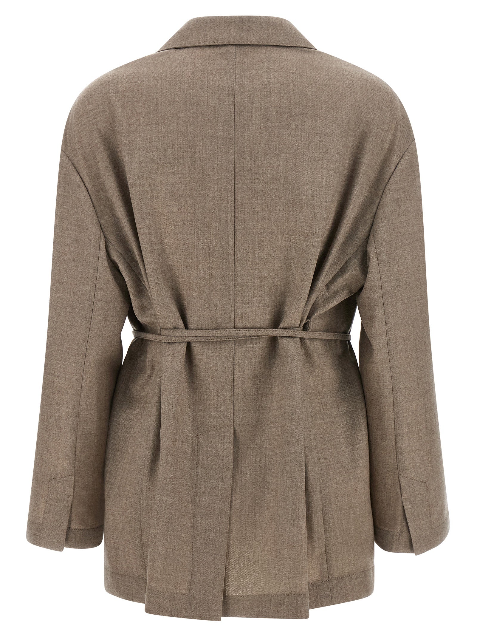 Blazer by Brunello Cucinelli for women in virgin wool beige, horn & patterned showcases a polished silhouette, highlighted by a refined split neckline and polished for a sophisticated finish.