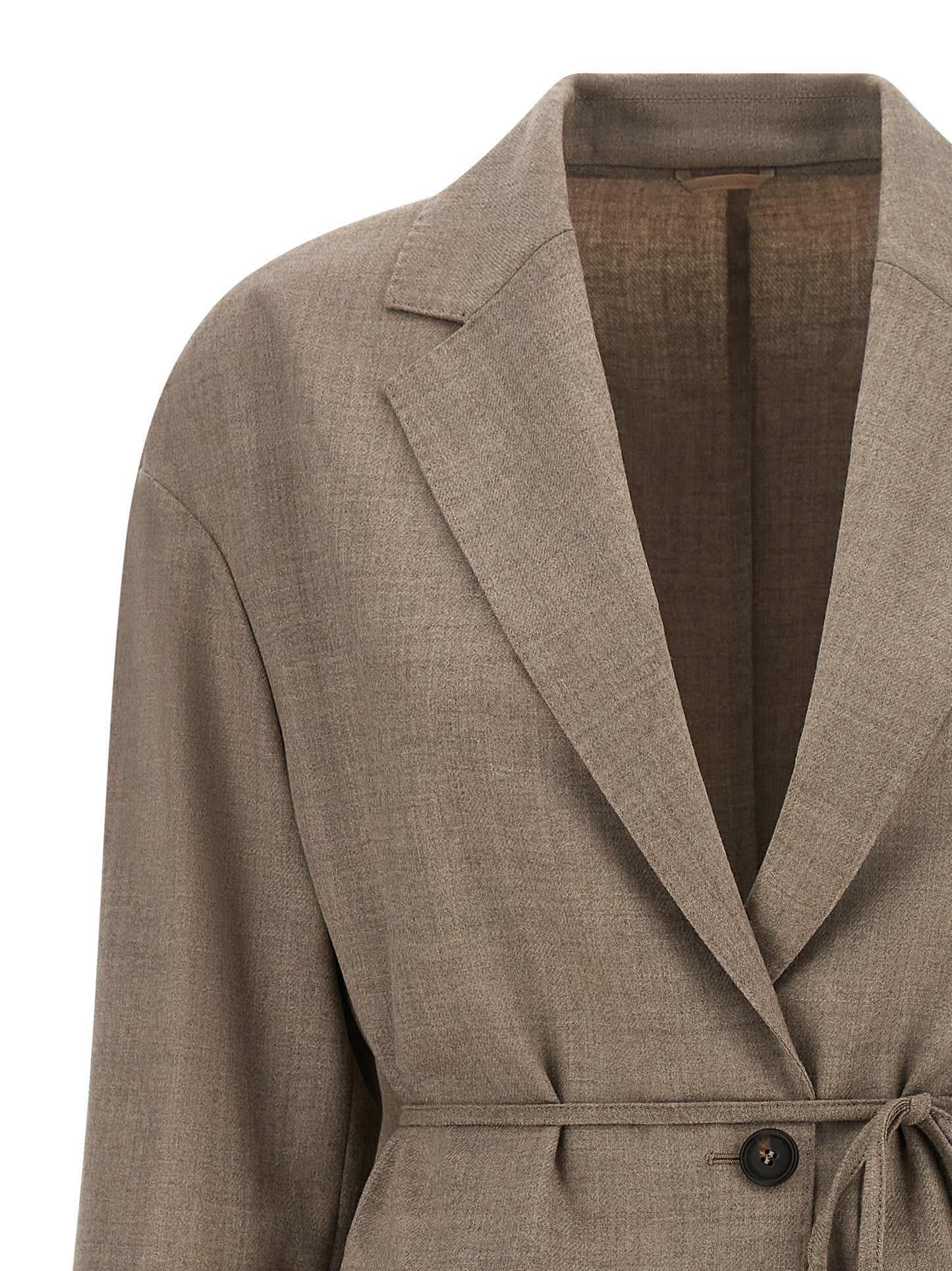 Blazer by Brunello Cucinelli for women in virgin wool beige, horn & patterned presents a distinguished silhouette, detailed with a distinguished split neckline and distinctive for a truly sophisticated finish.