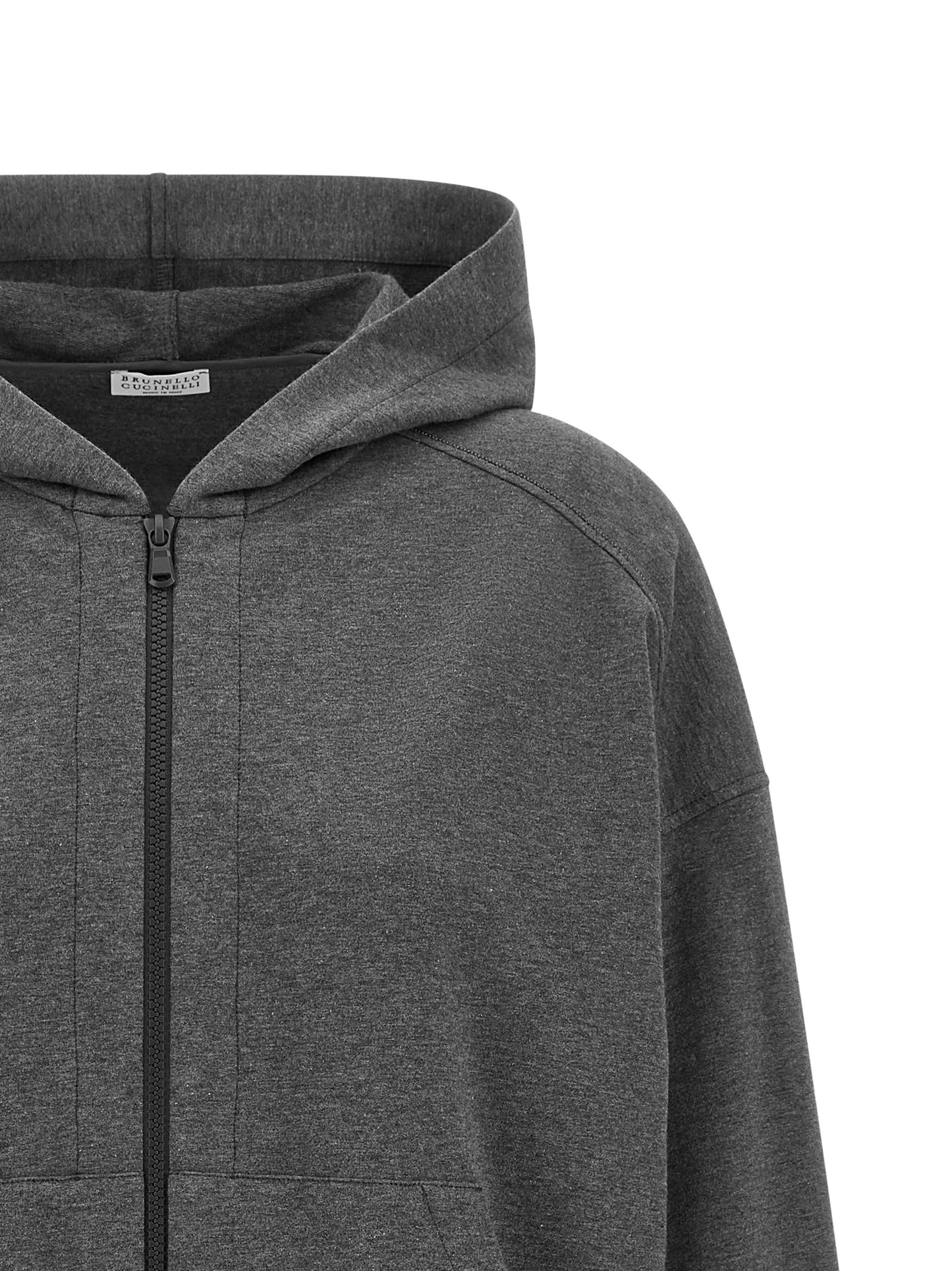 Sweatshirt Hoodie by Brunello Cucinelli for women in stretch cotton gray features a slouchy chic silhouette, detailed with a slouchy chic and a signature hooded neckline for an elevated aesthetic.