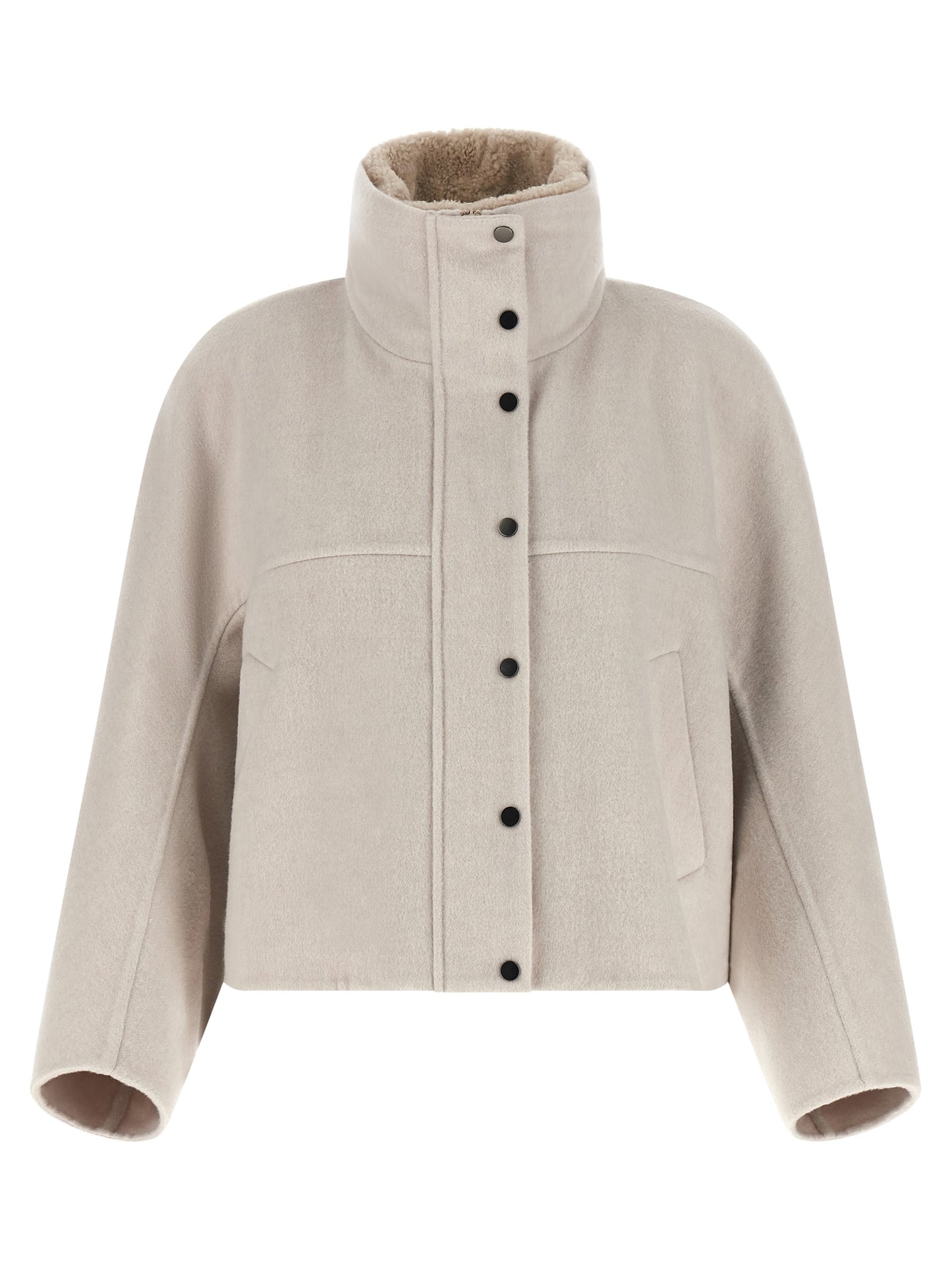 Overcoat by Brunello Cucinelli for women in cashmere virgin wool gray showcases a architectural silhouette, artfully detailed with a distinctive and functional for a architectural finish.