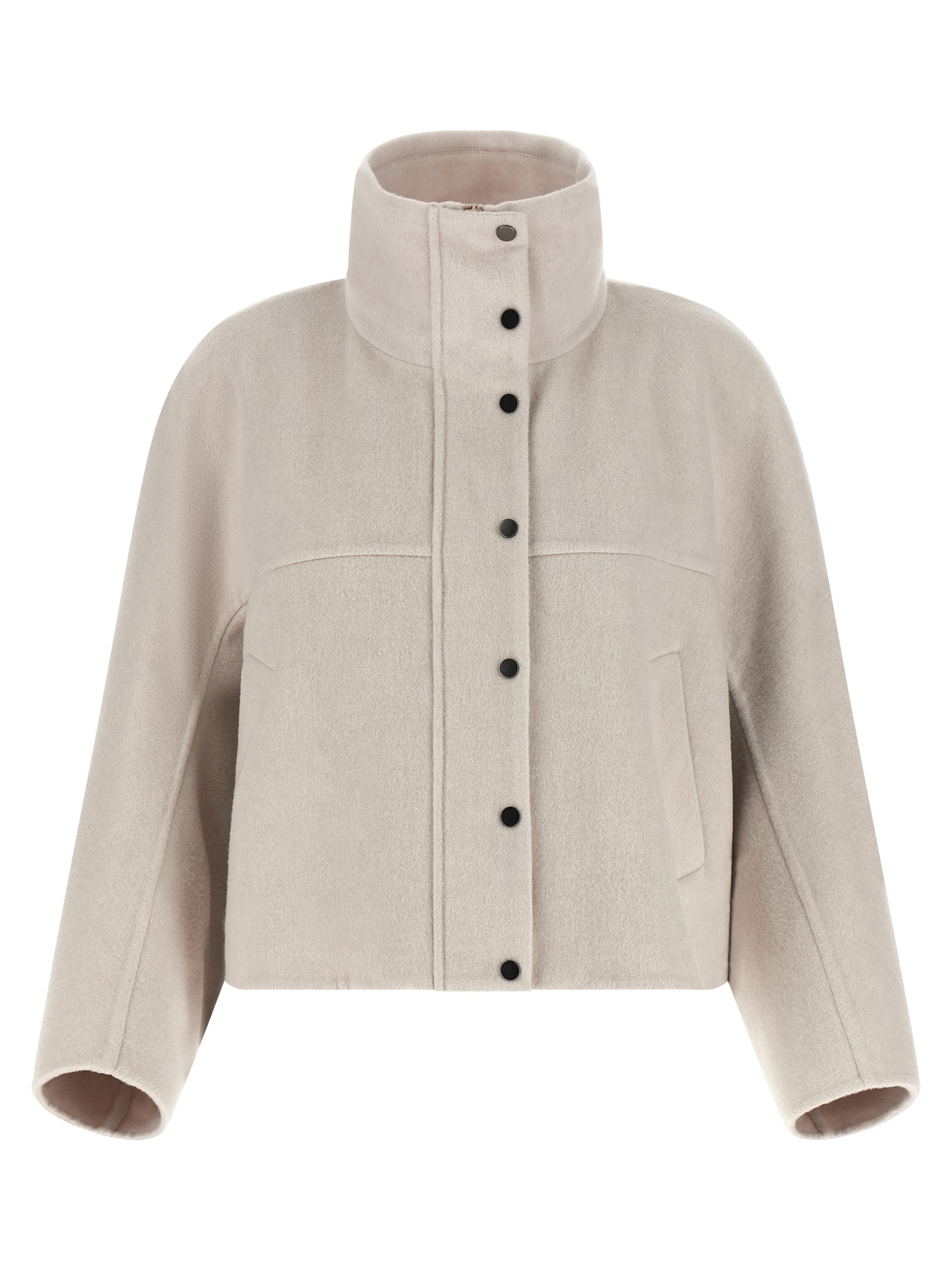 Overcoat by Brunello Cucinelli for women in cashmere virgin wool gray features an satoral silhouette, showcasing a sophisticated and satoral for a premium, timeless look.