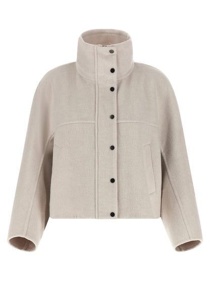 Overcoat by Brunello Cucinelli for women in cashmere virgin wool gray features an satoral silhouette, showcasing a sophisticated and satoral for a premium, timeless look.