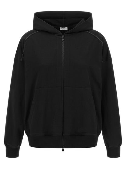 Sweatshirt Hoodie by Brunello Cucinelli for women in stretch cotton black showcases a city-ready silhouette, artfully detailed with a signature hooded neckline and for a city-ready finish.
