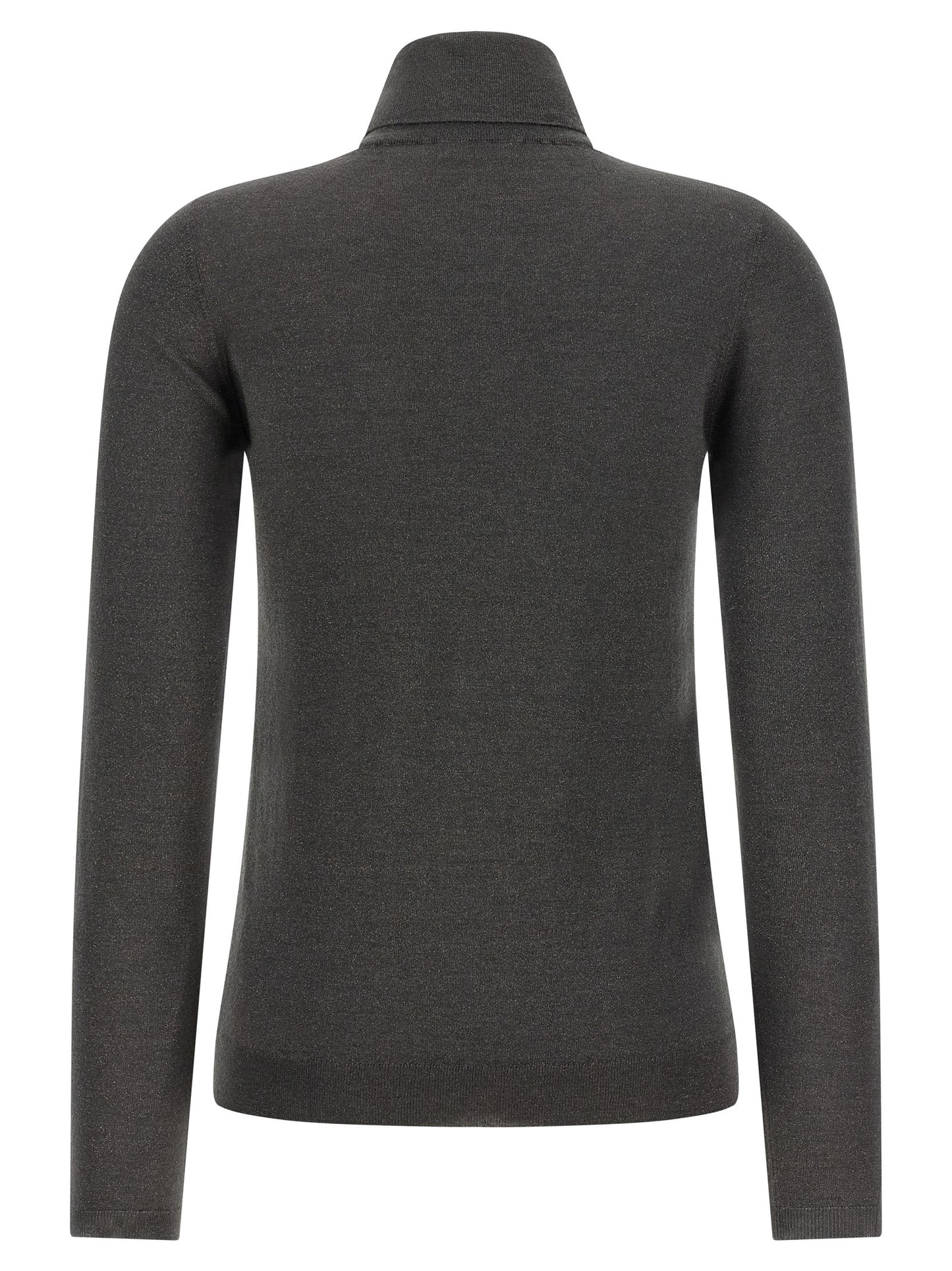 Cardigan by Brunello Cucinelli for women in nylon silk & cashmere gray features an crisp silhouette, showcasing a sophisticated turtle high-neck neckline and detail for a truly crisp finish.