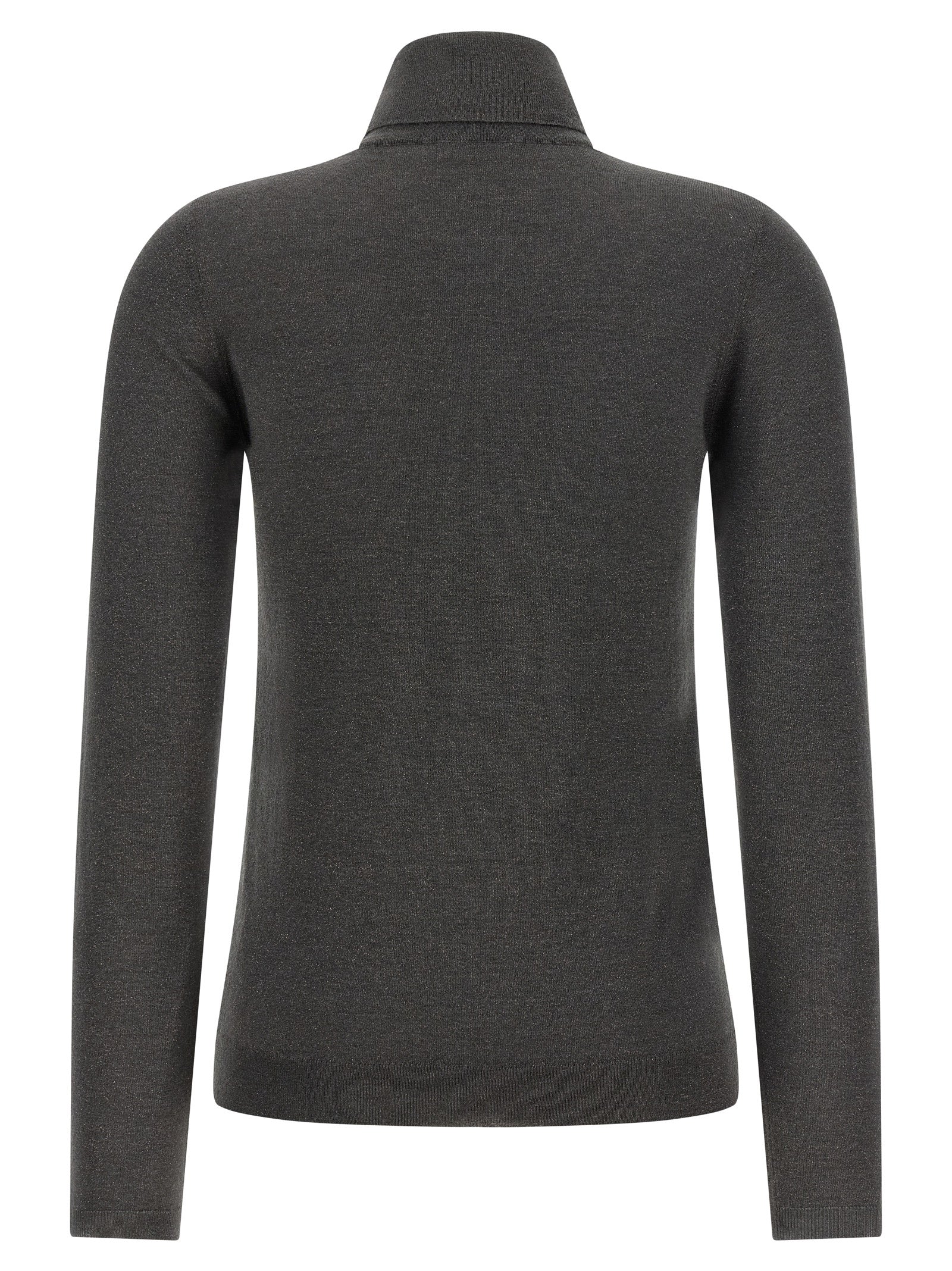 Cardigan by Brunello Cucinelli for women in nylon silk & cashmere gray features an crisp silhouette, showcasing a sophisticated turtle high-neck neckline and detail for a truly crisp finish.