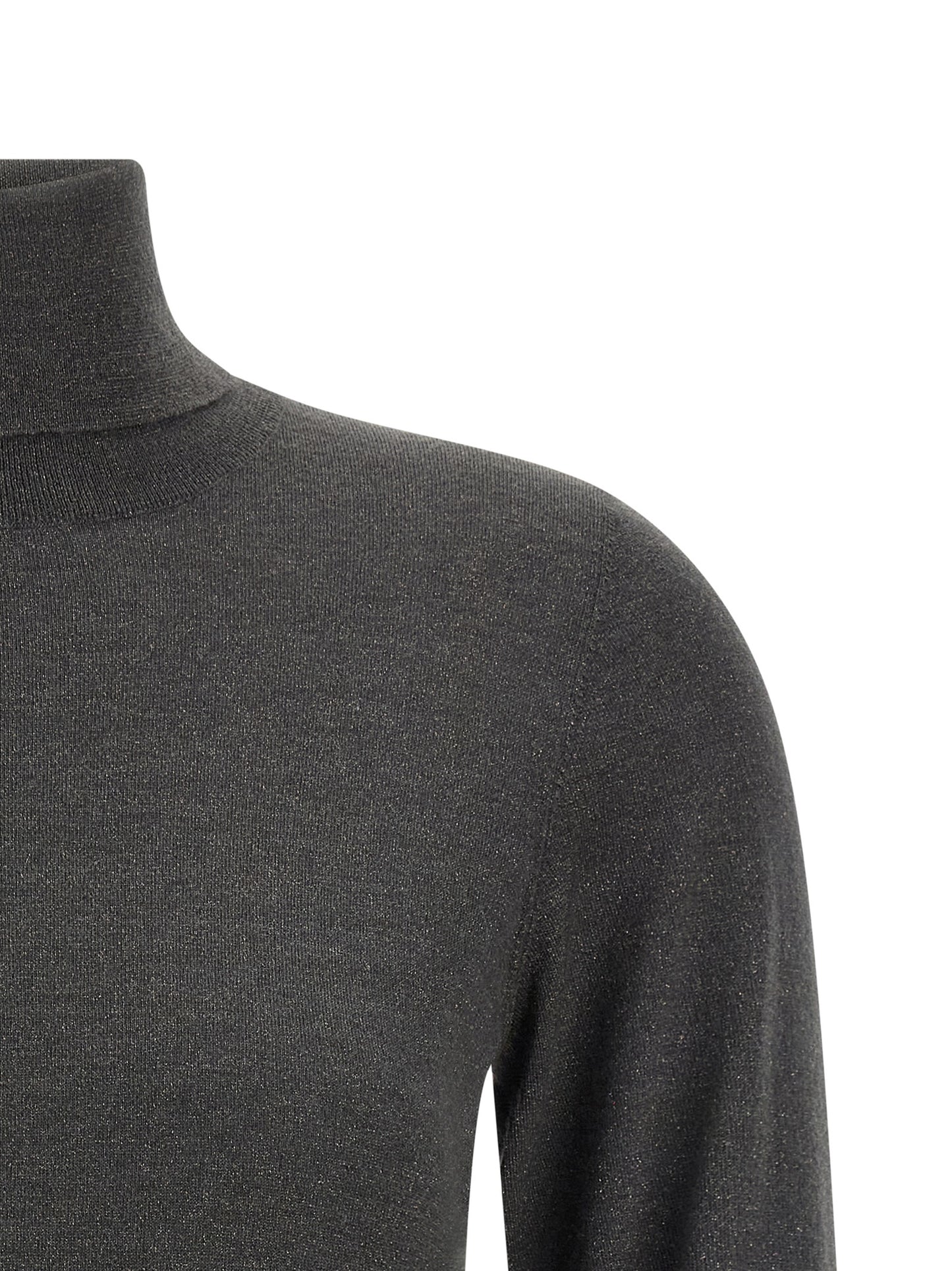 Cardigan by Brunello Cucinelli for women in nylon silk & cashmere gray showcases a luxurious silhouette, meticulously detailed with a sophisticated turtle high-neck neckline and for a refined finish.