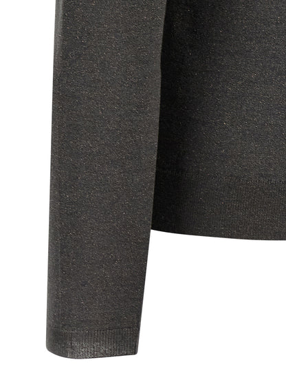 Cardigan by Brunello Cucinelli for women in nylon silk & cashmere gray features a dramatic silhouette, showcasing a sophisticated and dramatic detail for a timeless, premium look.