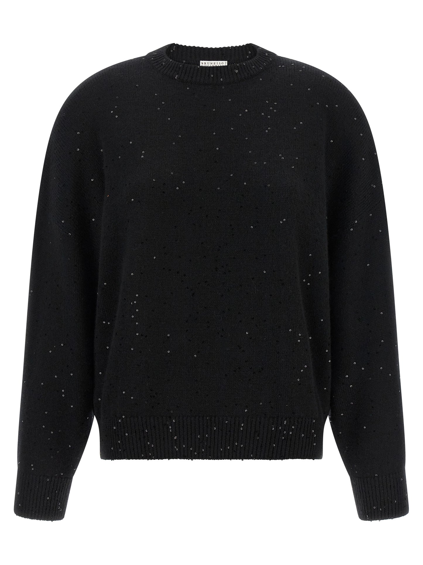 Cardigan by Brunello Cucinelli for women in silk cashmere & sequins black presents a textural silhouette, artfully finished with a textural crew neckline and long-sleeve for a sophisticated, textural look.