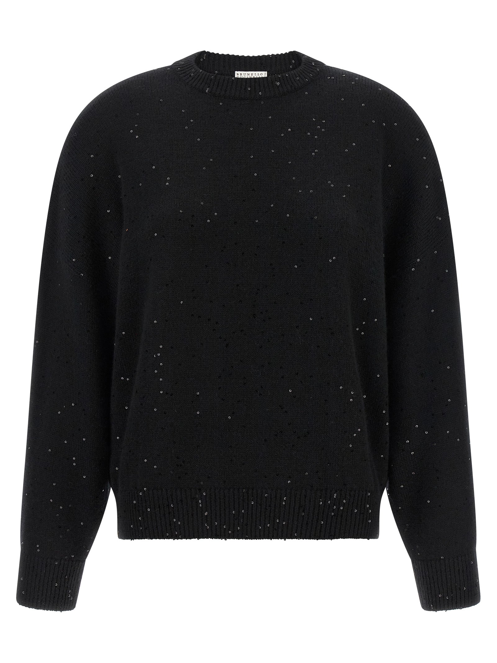 Cardigan by Brunello Cucinelli for women in silk cashmere & sequins black presents a textural silhouette, artfully finished with a textural crew neckline and long-sleeve for a sophisticated, textural look.
