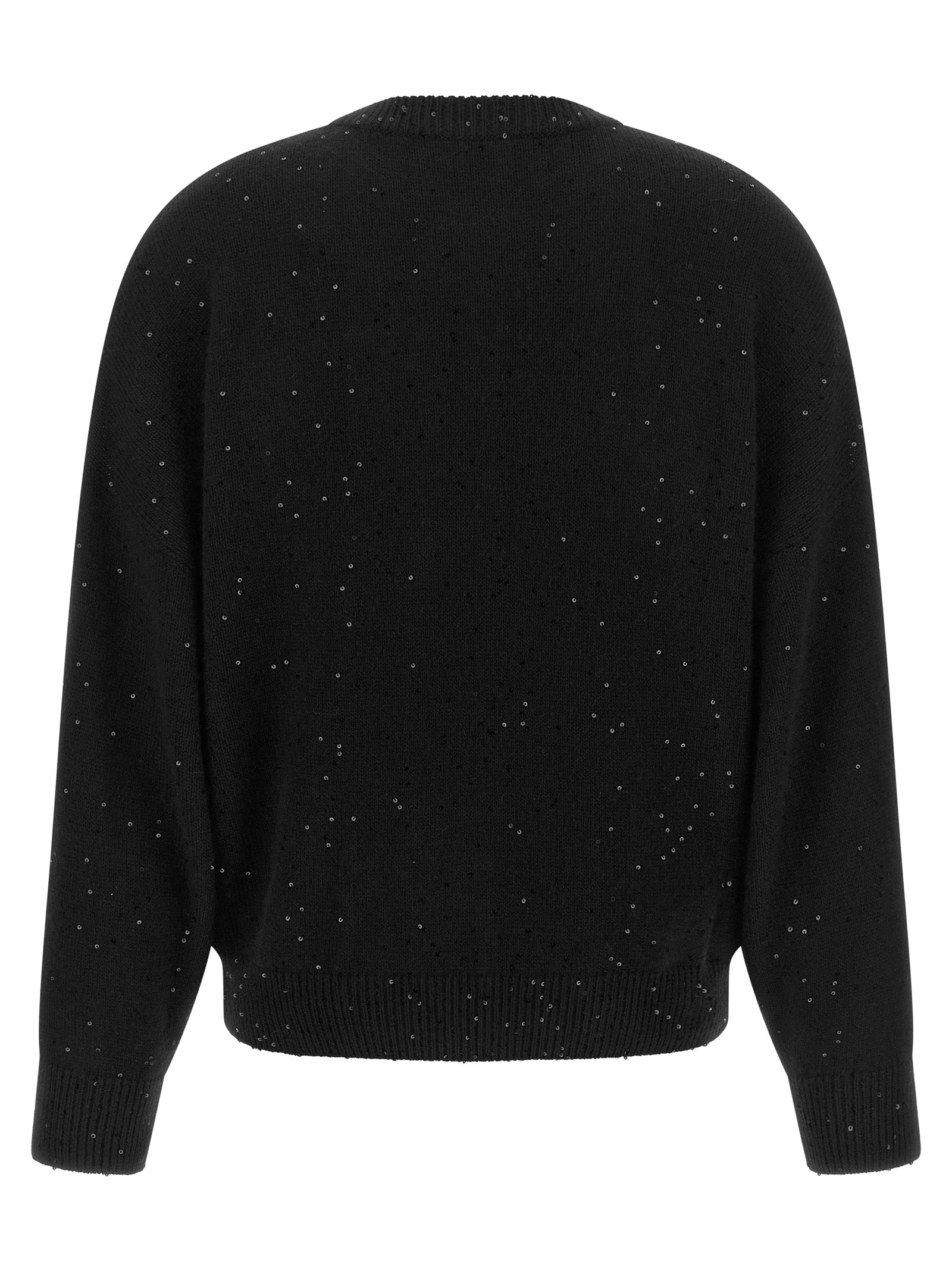 Cardigan by Brunello Cucinelli for women in silk cashmere & sequins black features an crisp silhouette, showcasing a sophisticated crew neckline and detail for a truly crisp finish.