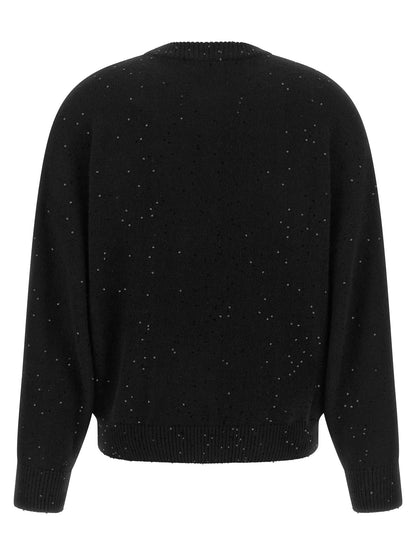 Cardigan by Brunello Cucinelli for women in silk cashmere & sequins black features an crisp silhouette, showcasing a sophisticated crew neckline and detail for a truly crisp finish.