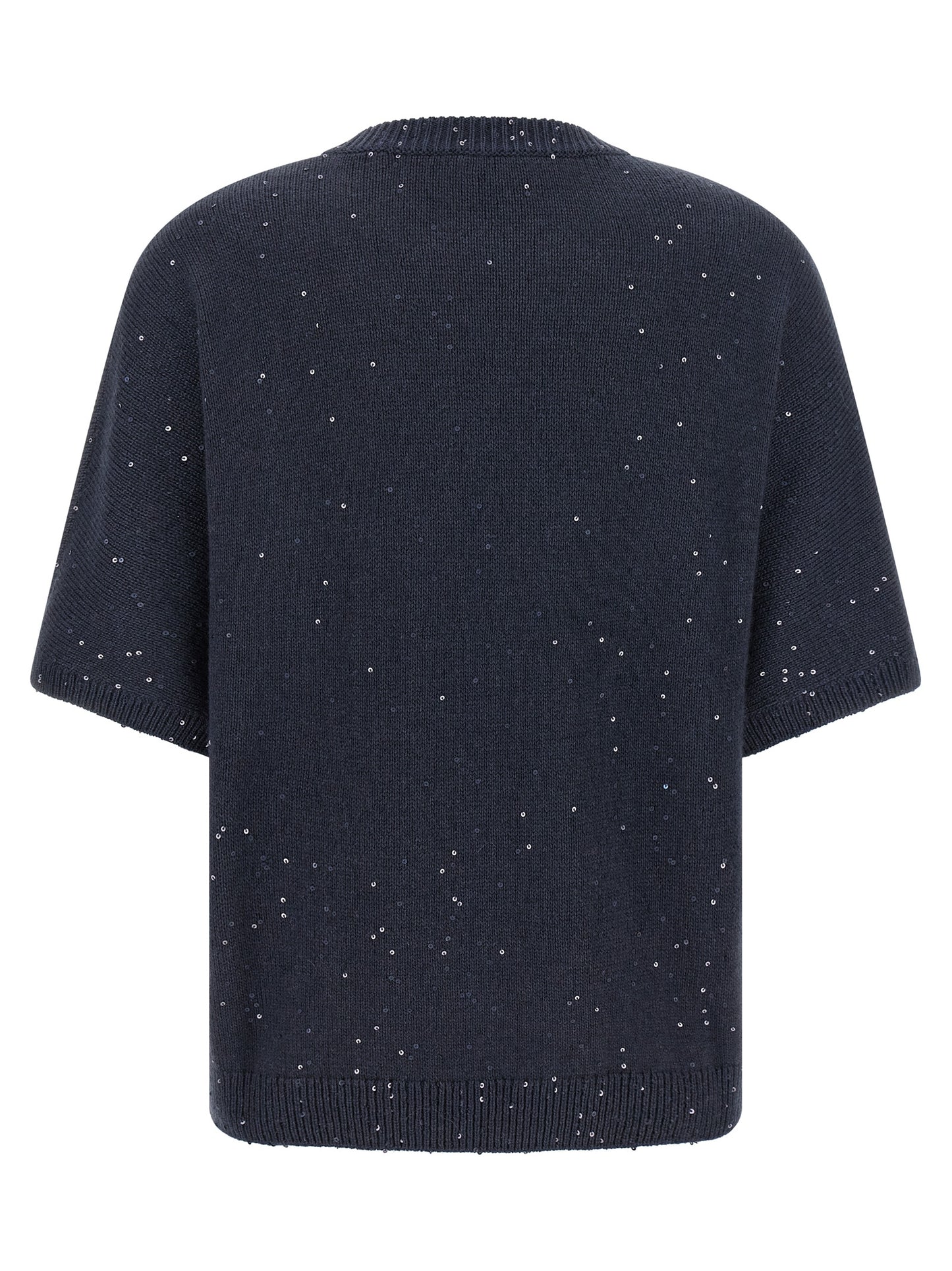 Cardigan by Brunello Cucinelli for women in silk cashmere & sequins blue features a dramatic silhouette, showcasing a sophisticated crew neckline and dramatic detail for a timeless, premium look.
