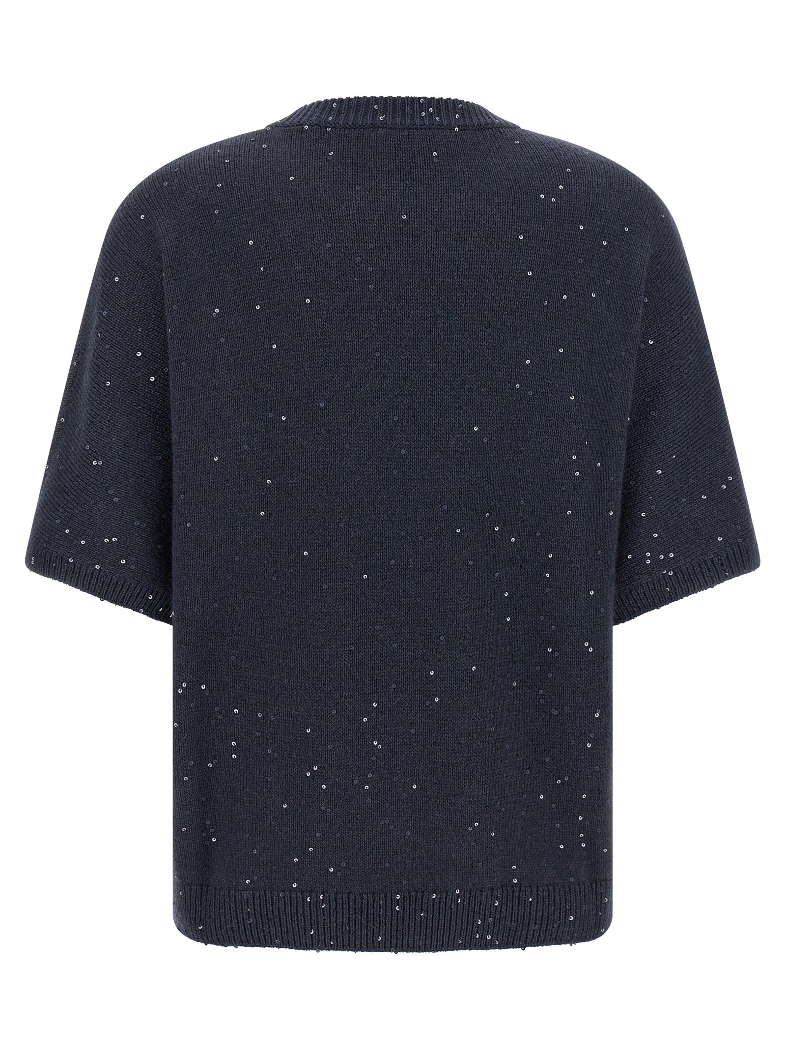 Cardigan by Brunello Cucinelli for women in silk cashmere & sequins blue features a dramatic silhouette, showcasing a sophisticated crew neckline and dramatic detail for a timeless, premium look.