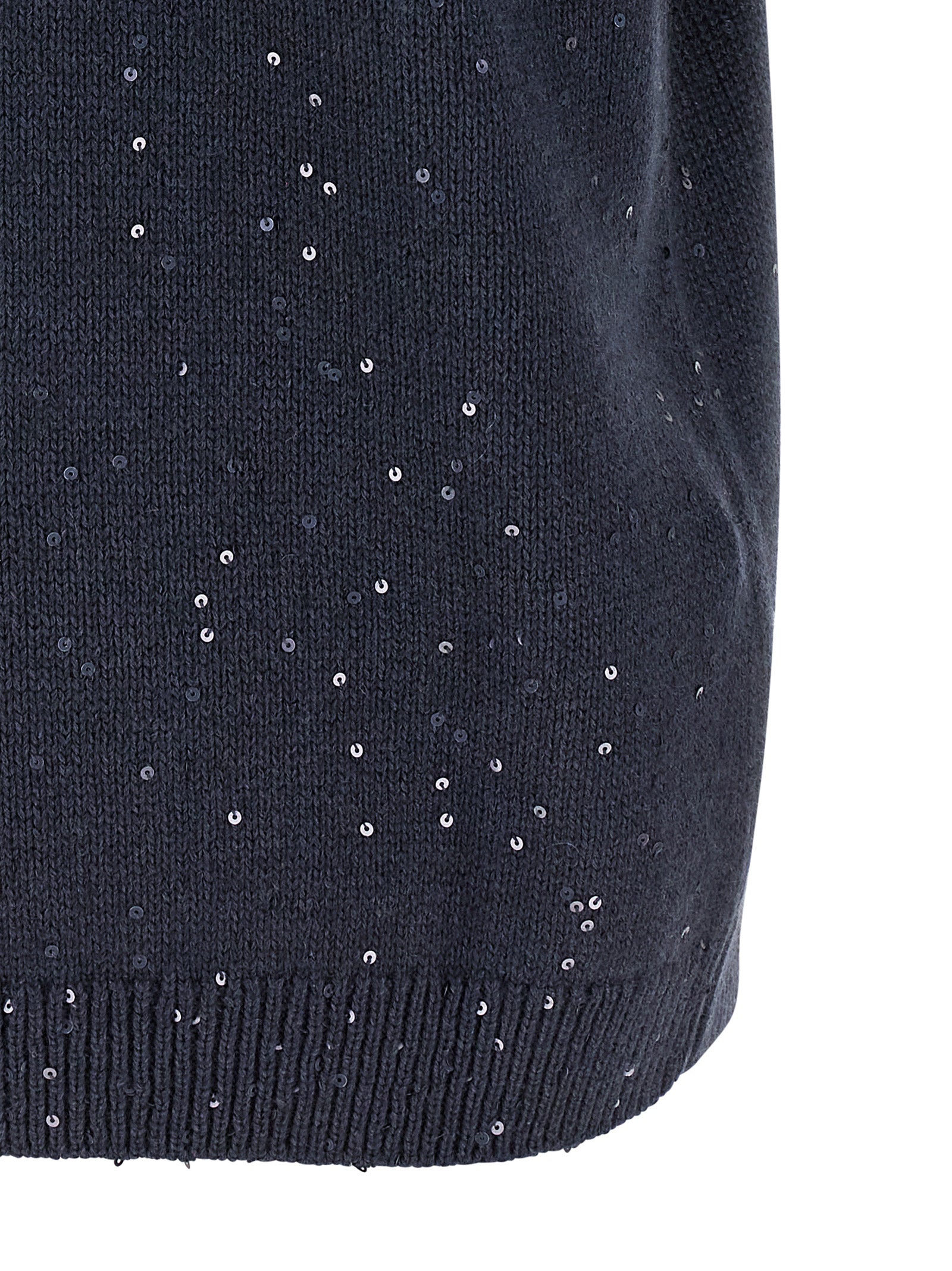 Cardigan by Brunello Cucinelli for women in silk cashmere & sequins blue features an impeccable silhouette, showcasing a sophisticated crew neckline and detail for a truly impeccable finish.