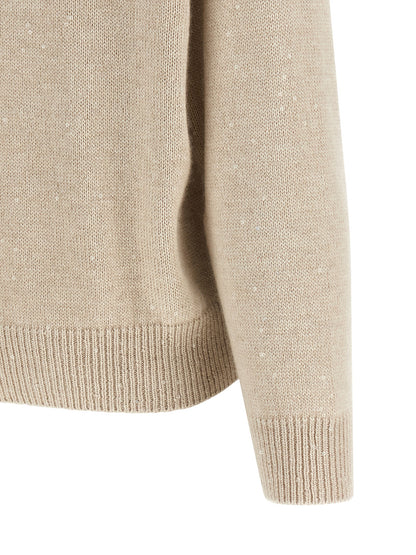 Cardigan by Brunello Cucinelli for women in silk cashmere & sequins beige features an crisp silhouette, showcasing a sophisticated and detail for a truly crisp finish.