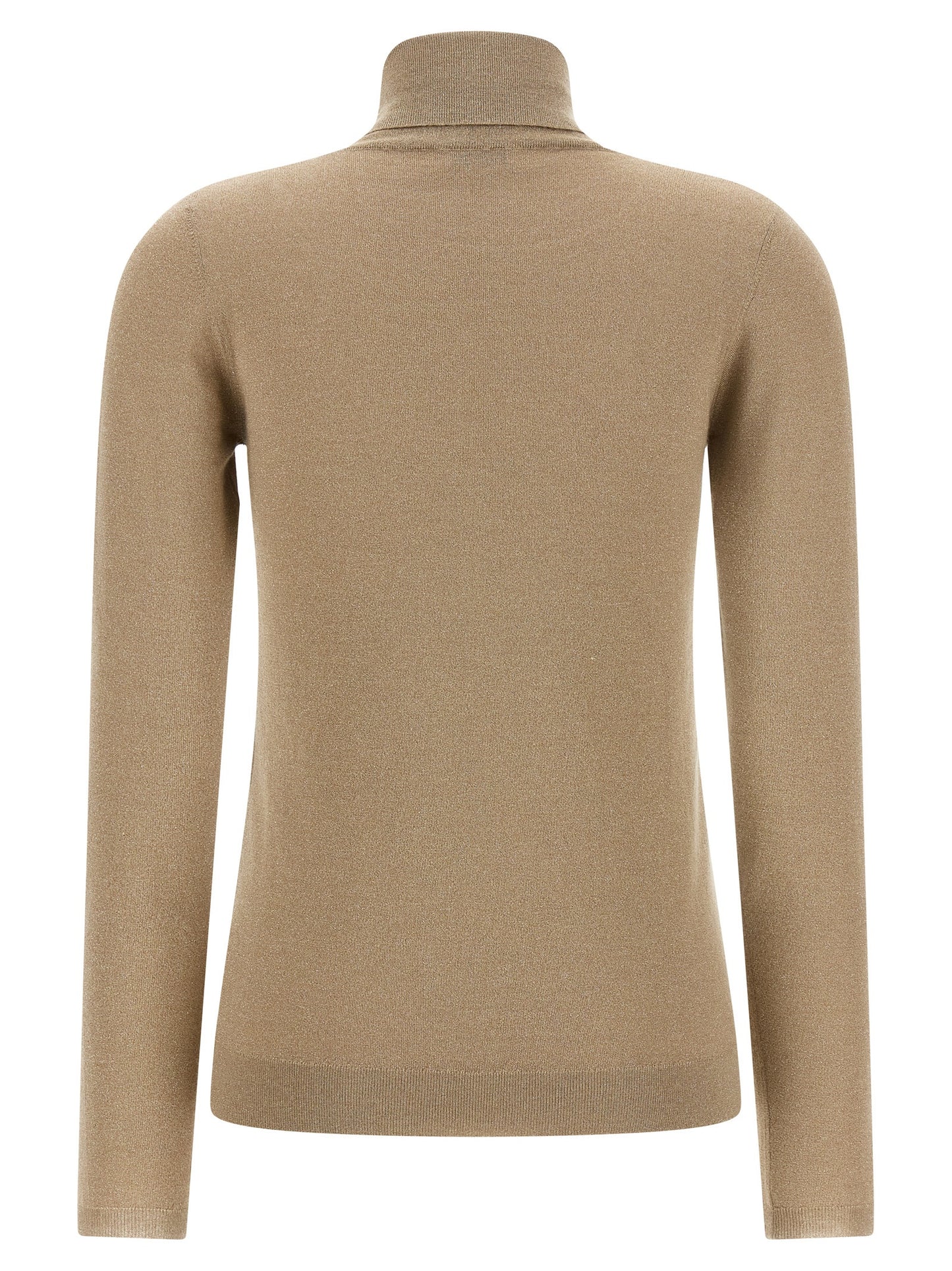 Cardigan by Brunello Cucinelli for women in silk cashmere & polyester beige features an crisp silhouette, showcasing a sophisticated turtle high-neck neckline and detail for a truly crisp finish.