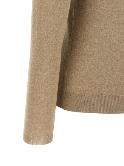 Cardigan by Brunello Cucinelli for women in silk cashmere & polyester beige showcases a luxurious silhouette, meticulously detailed with a sophisticated and for a refined finish.