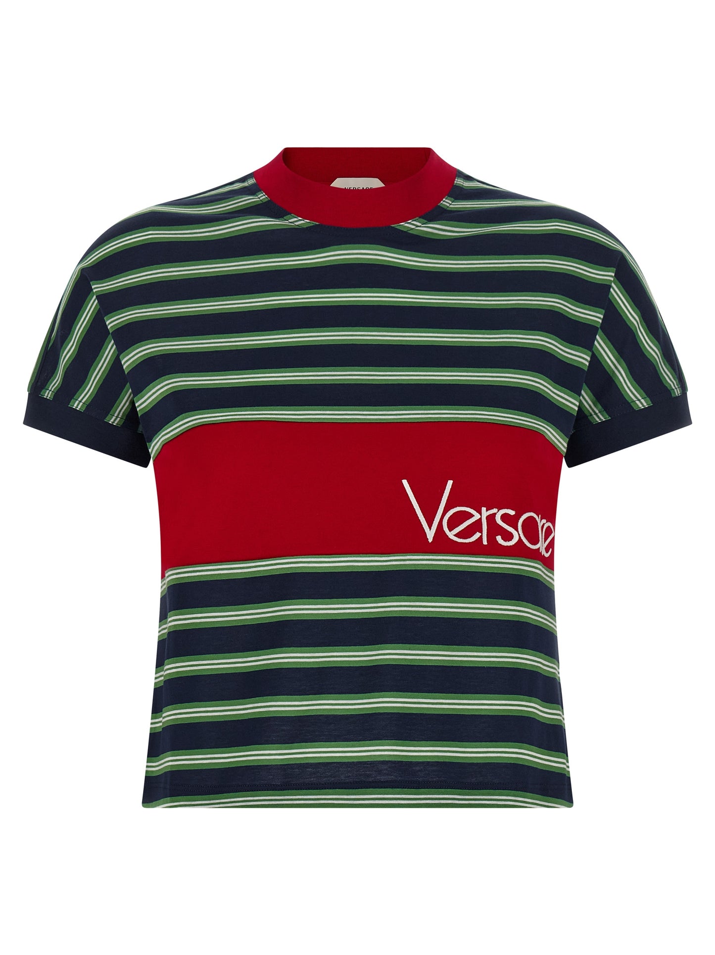 Versace Women's Crew Neck Cotton T-Shirt - Multicolor Striped