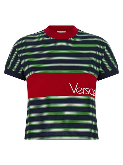 Versace Women's Crew Neck Cotton T-Shirt - Multicolor Striped