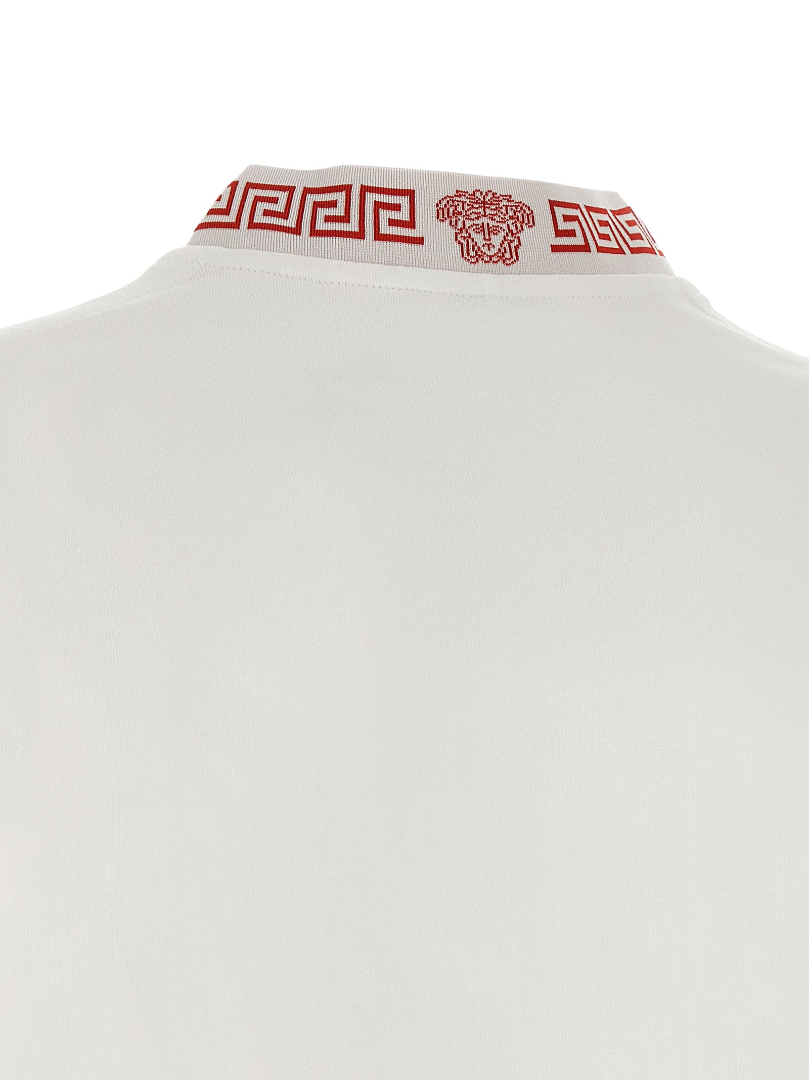 Activewear T-Shirt by Versace for women in stretch cotton multicolor, red, patterned & jacquard features an athletic silhouette with sleeves and a neckline, enhanced by high-performance .