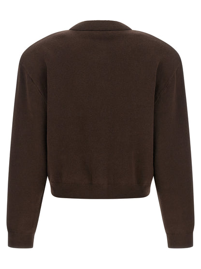 Cardigan by ROTATE BIRGER CHRISTENSEN for women in cashmere & organic cotton brown features a dramatic silhouette, showcasing a sophisticated crew neckline and dramatic detail for a timeless, premium look.