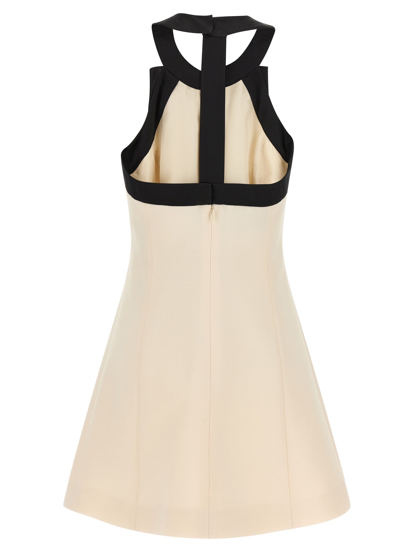 Dress by Valentino Garavani for women in silk crepe & virgin wool bicolour, black & white features an sultry silhouette defined by a and , falling to an sultry short mini for a sultry look.