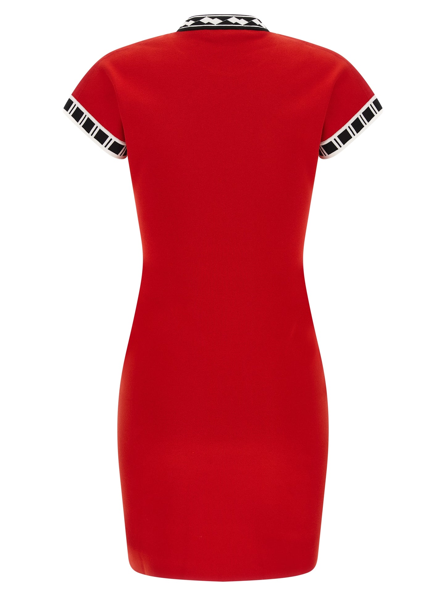 Dress by Versace for women in cotton multicolor, red, patterned & jacquard presents a sinuous silhouette, showcasing a sophisticated and detailed with a sinuous short mini for a refined finish.