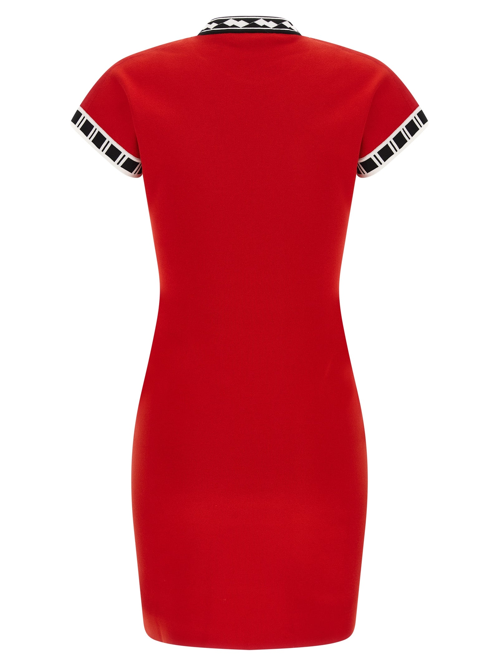 Dress by Versace for women in cotton multicolor, red, patterned & jacquard presents a sinuous silhouette, showcasing a sophisticated and detailed with a sinuous short mini for a refined finish.