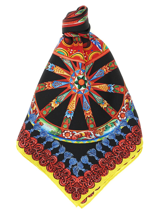 Scarf by Dolce & Gabbana for women in silk twill multicolor & print showcases a warm silhouette from the Essence Silk Twill Wrap Scarf collection, offering a warm drape that exudes sophisticated luxury.