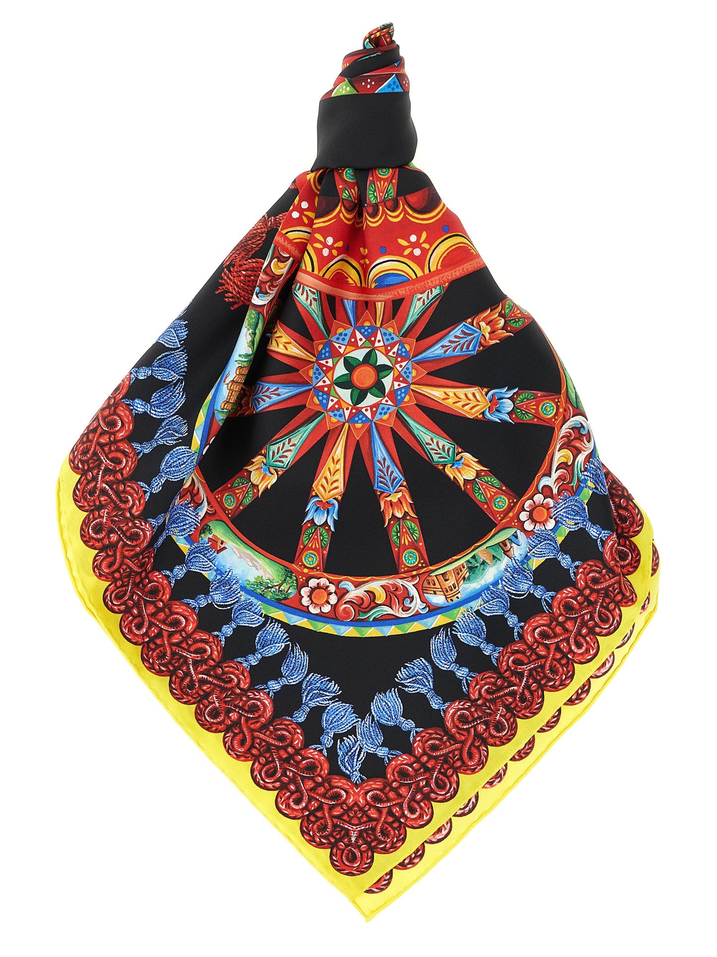 Scarf by Dolce & Gabbana for women in silk twill multicolor & print features a timeless silhouette, artfully capturing the essence of the timeless Silk Twill Wrap Scarf design for a sophisticated look.