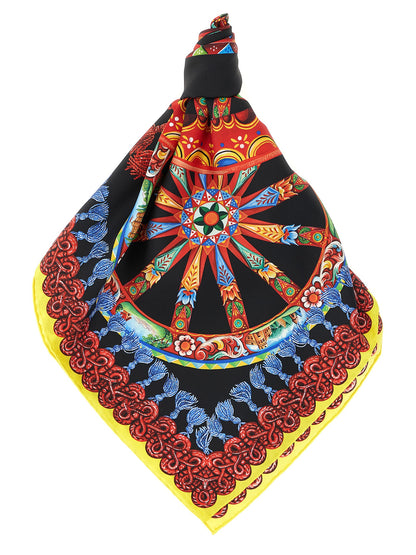 Scarf by Dolce & Gabbana for women in silk twill multicolor & print features a timeless silhouette, artfully capturing the essence of the timeless Silk Twill Wrap Scarf design for a sophisticated look.