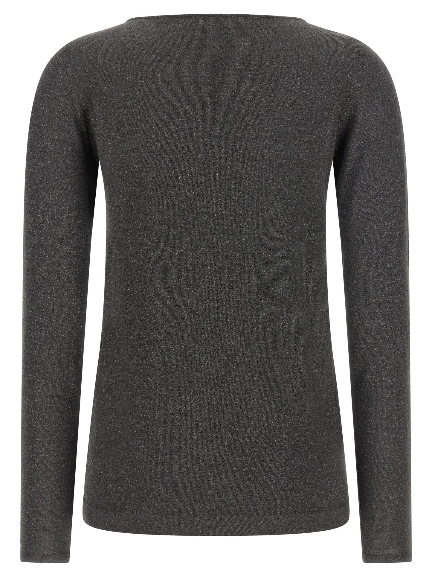 Cardigan by Brunello Cucinelli for women in silk cashmere & polyester gray presents a textural silhouette, artfully finished with a textural boat neckline and for a sophisticated, textural look.