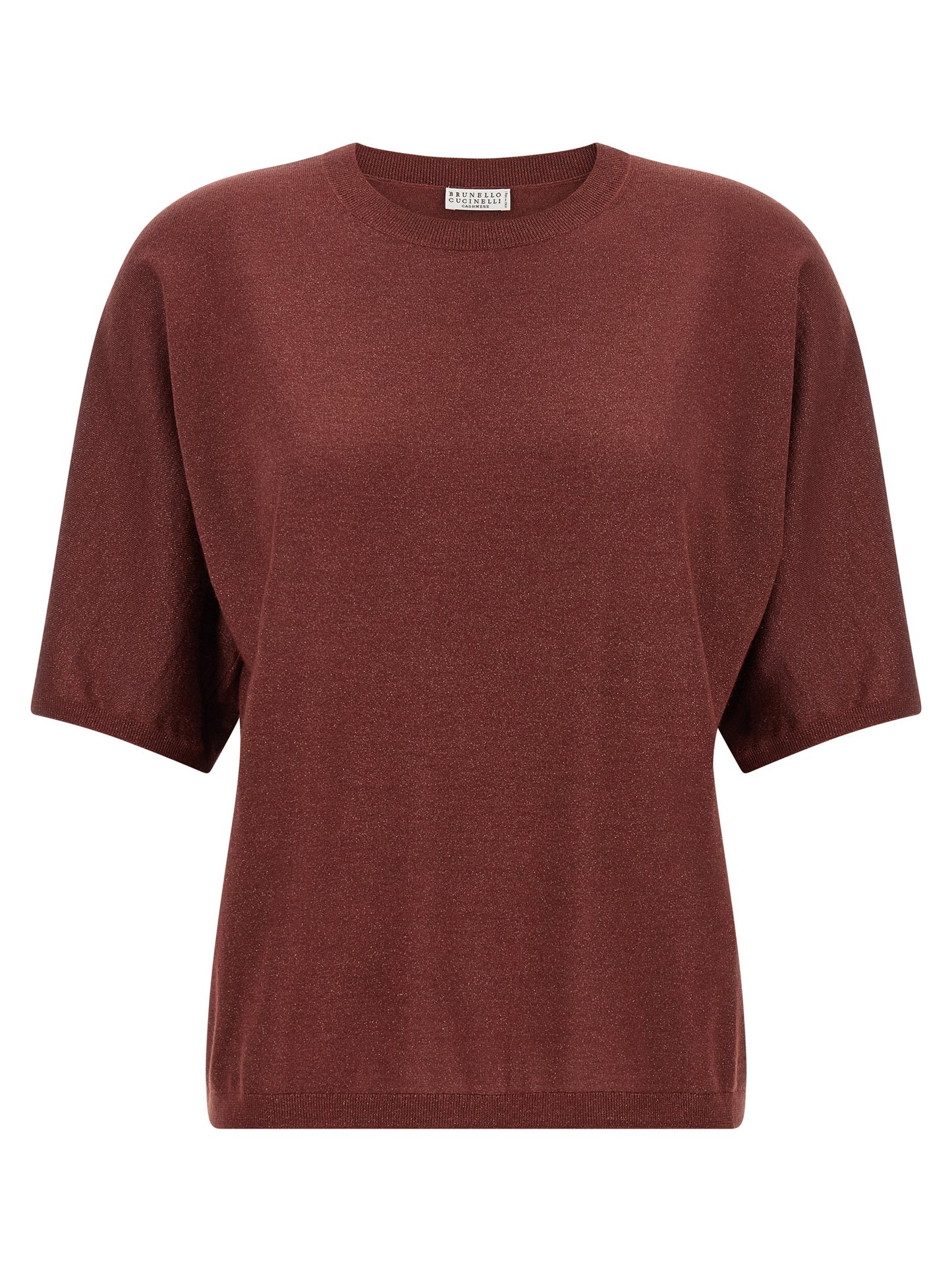 Cardigan by Brunello Cucinelli for women in silk cashmere & polyester bordeaux showcases a captivating silhouette, artfully detailed with a captivating and crew neckline for a truly sophisticated captivating look.
